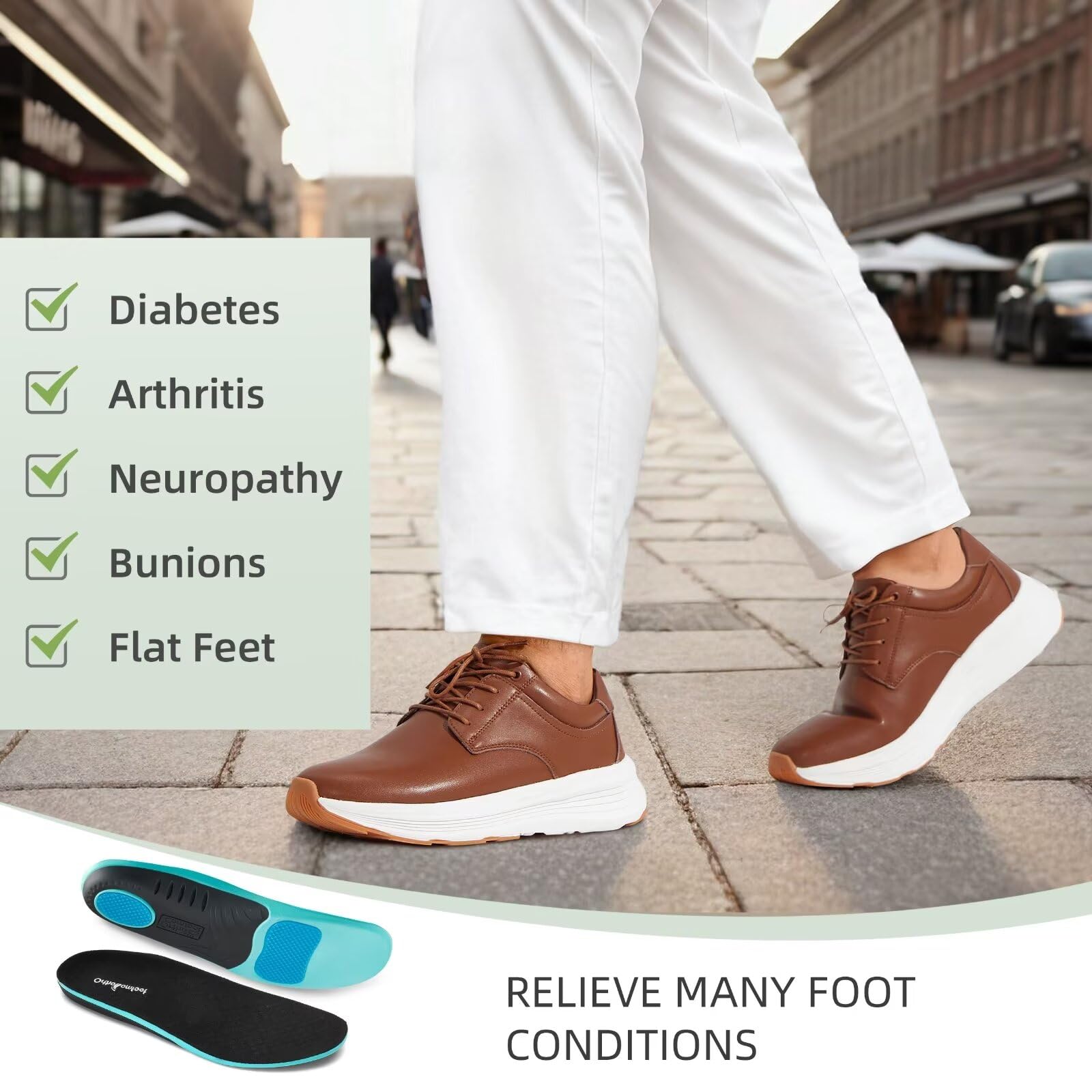 OrthoComfoot Men's Orthopedic Leather Dress Shoes - Comfortable Arch Support Oxfords for Plantar Fasciitis & Heel Pain Relief - Business Casual Work Shoes with Thick Sole for All-Day Walking - Ideal for Office, Travel & Formal Occasions