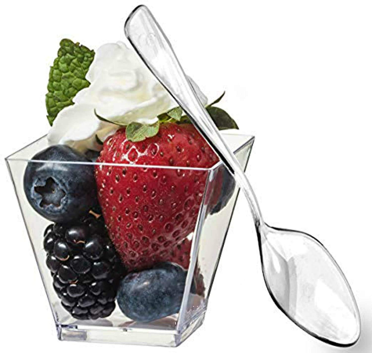Zappy 400-Pack 2oz Clear Mini Dessert Cups with Spoons | Disposable Plastic Appetizer Bowls, Shot Glasses, Parfait Cups & Tasting Tumblers for Parties, Catering, Restaurants, and Home Dessert Serving