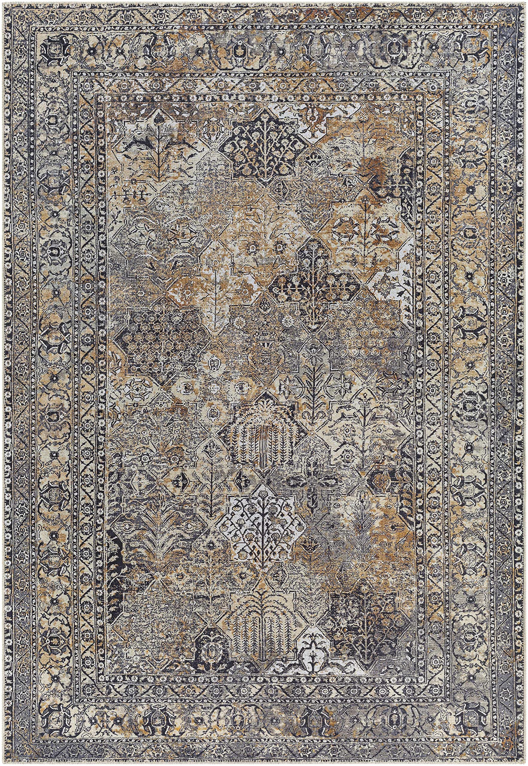 Hauteloom Dagatan Machine Washable Area Rug for Living Room & Bedroom - Soft & Durable - Black, Brown, Gray - 7'10