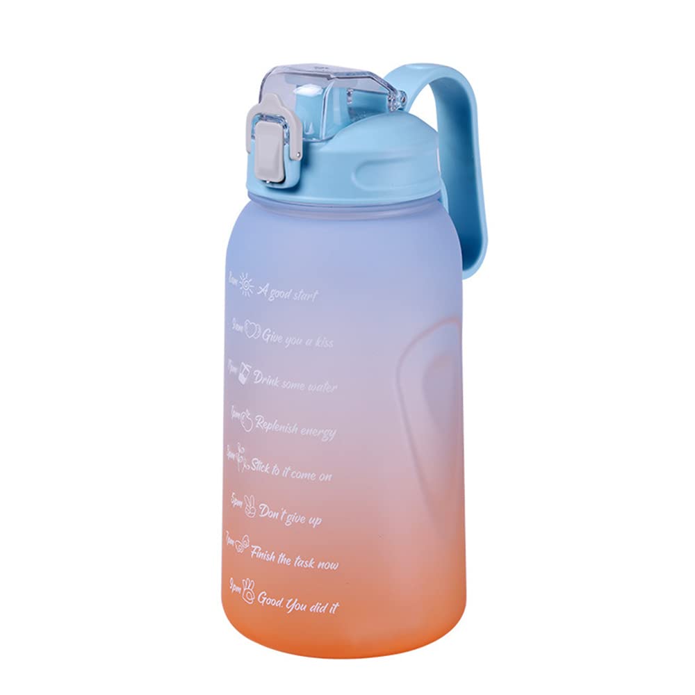 2L Sports Water Bottle with Straw & Time Marker - Large Capacity BPA Free Water Bottle for Gym, Cycling, Hiking & Outdoor Activities - Leakproof Portable Fitness Bottle for Cold Water - Gradient Orange