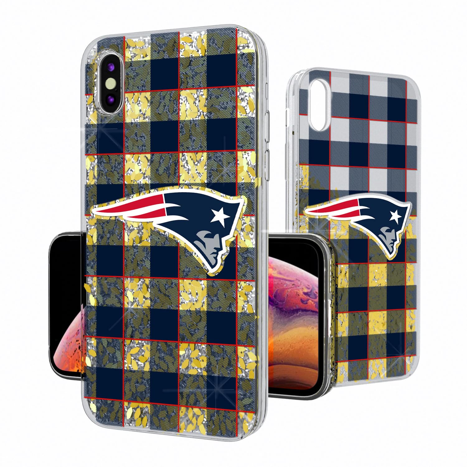 New England Patriots iPhone Case - Plaid Glitter Design for iPhone 11/12/13/14/15 Pro Max - Protective Football Team Phone Cover - Perfect for Game Day & Patriots Fans