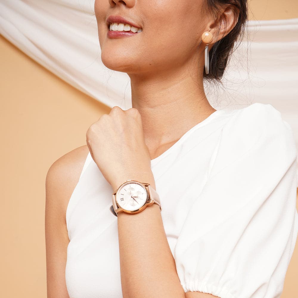 ARIES GOLD Urban Eternal Rose Gold Stainless Steel Women's Watch with Dusty Pink Leather Strap - Perfect for Everyday Wear, Office & Special Occasions