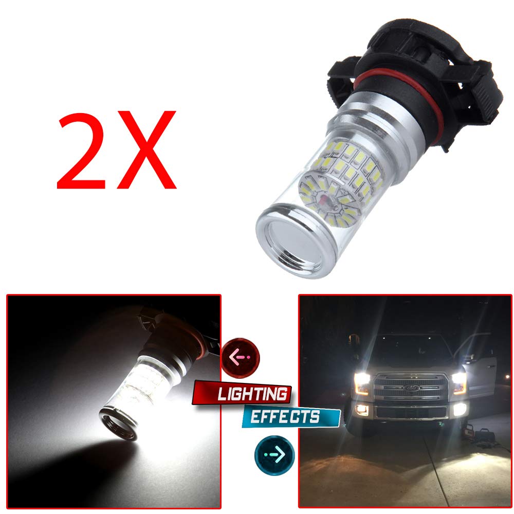 cciyu Super White 6000K H11 H8 H16 LED Bulbs - 48 SMD LED Fog Light Bulbs with Projector Lens (2-Pack) - Perfect for Car Fog Lights, Headlight Replacement & Night Driving Visibility