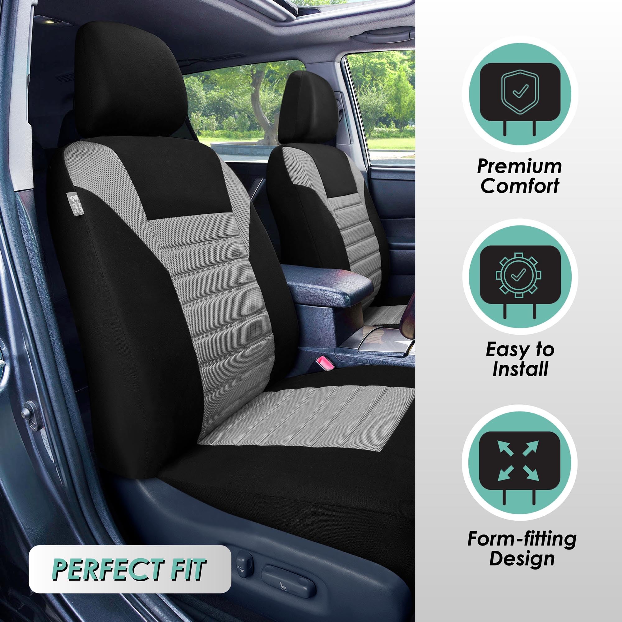 TLH 3D Air Mesh Car Seat Covers - Front Seats, Gray | Universal Fit for Cars, Trucks & SUVs | Breathable & Airbag Safe