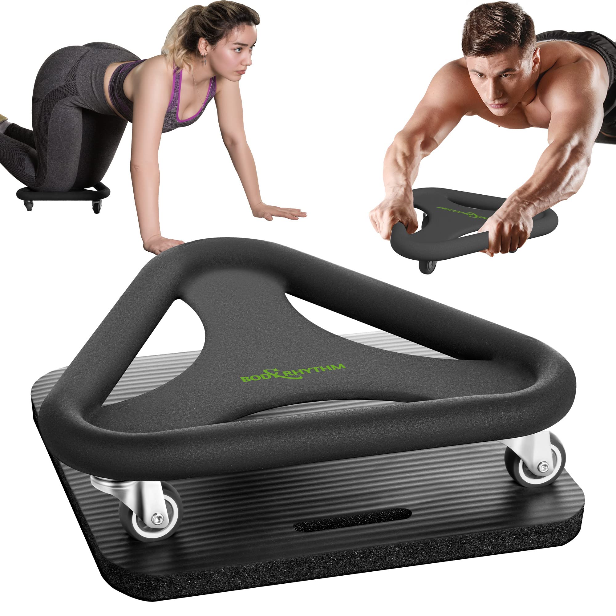 BODY RHYTHM Ab Wheel Roller with Knee Mat - Core Workout Trainer for Home Gym Fitness | Strength Training Equipment