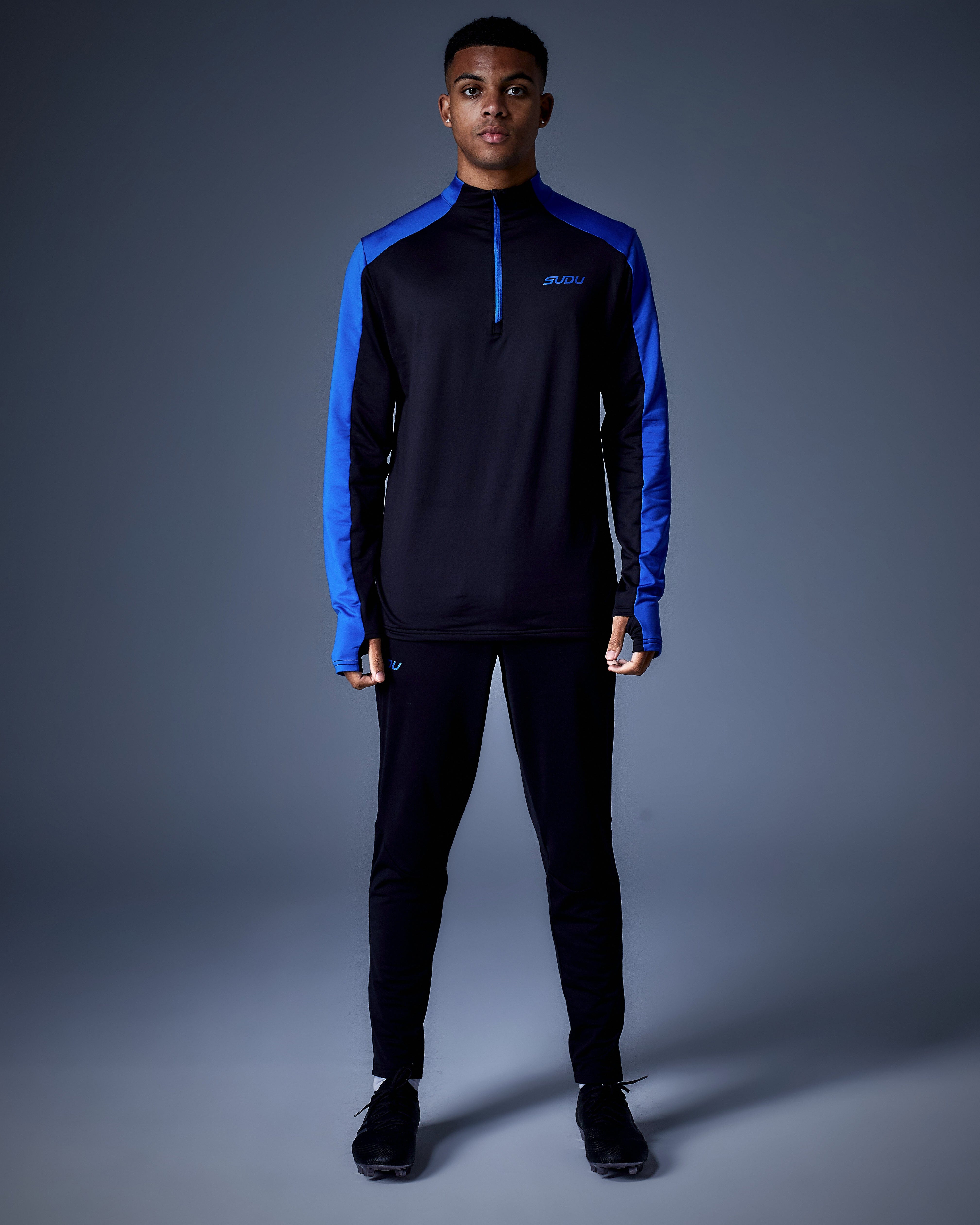 SPZM 01 Quarter Zip Midlayer Fleece Jacket - Black & Blue Color Options | Warm Lightweight Layering for Hiking, Running & Outdoor Activities