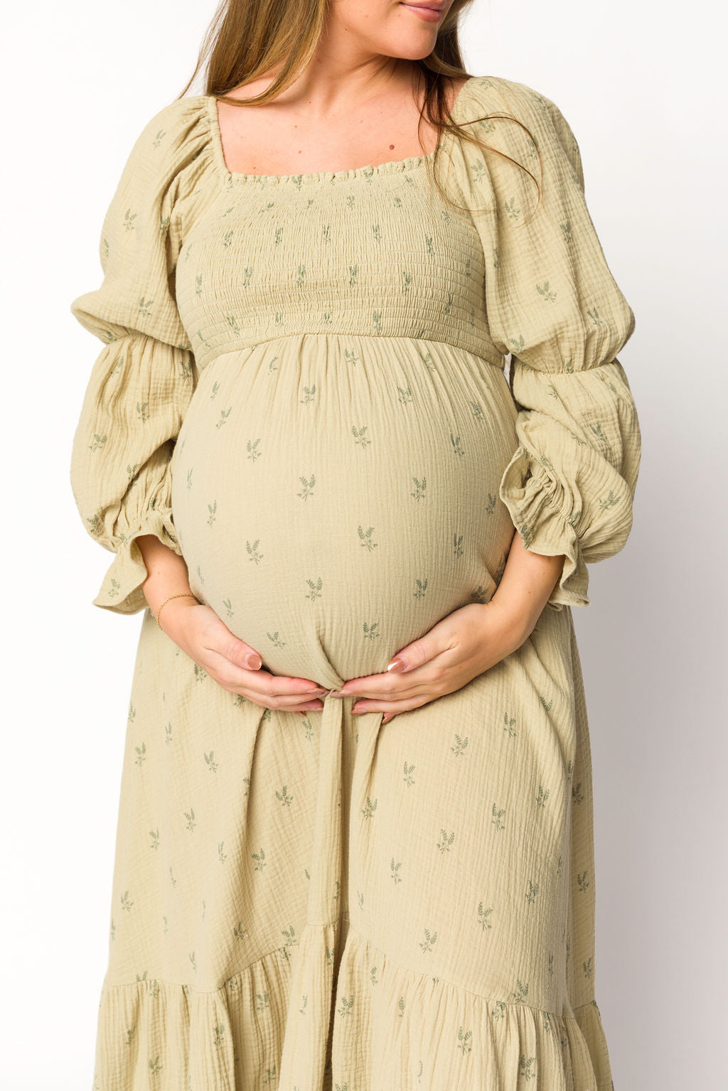 Emerson 100% Cotton Gauze Maxi Dress in Thyme - Bump Friendly Maternity Dress for Pregnancy, Nursing & Postpartum | Comfortable Summer Boho Dress for Beach, Vacation & Casual Wear