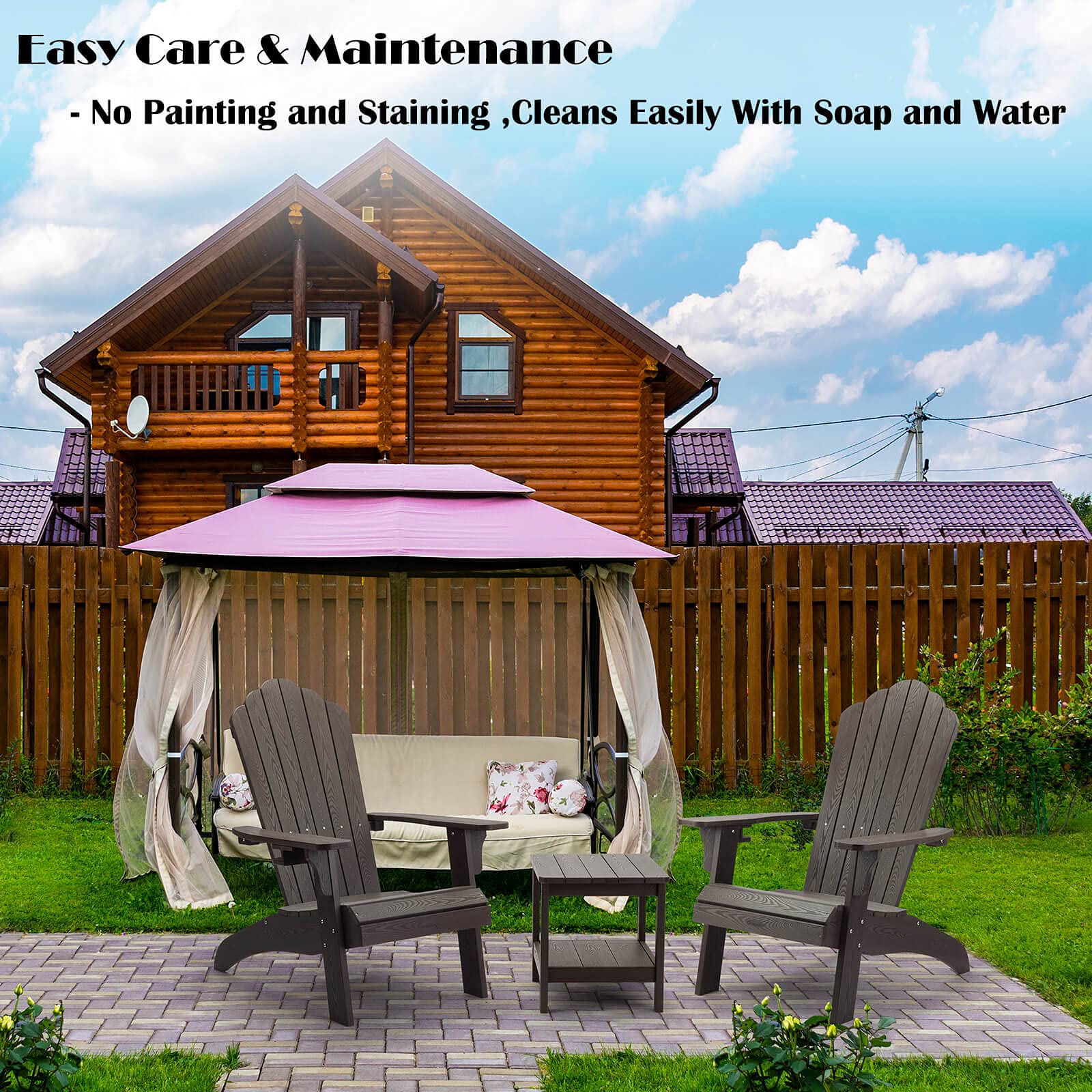 **hOmeHua Oversized Adirondack Chairs Set of 4 - Weather-Resistant HIPS Plastic Outdoor Chairs with Cup Holders for Patio, Backyard, Deck, Fire Pit, Lawn & Porch - Perfect for Relaxing, Camping & Outdoor Gatherings (Dark Brown)**
