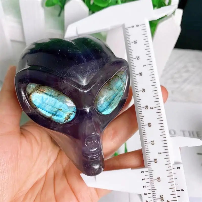 8cm Natural Stone Carved Alien Skull Statue - Healing Crystal Decor, Gemstone Collection (1pc) for Home Office, Meditation Space & Unique Gift