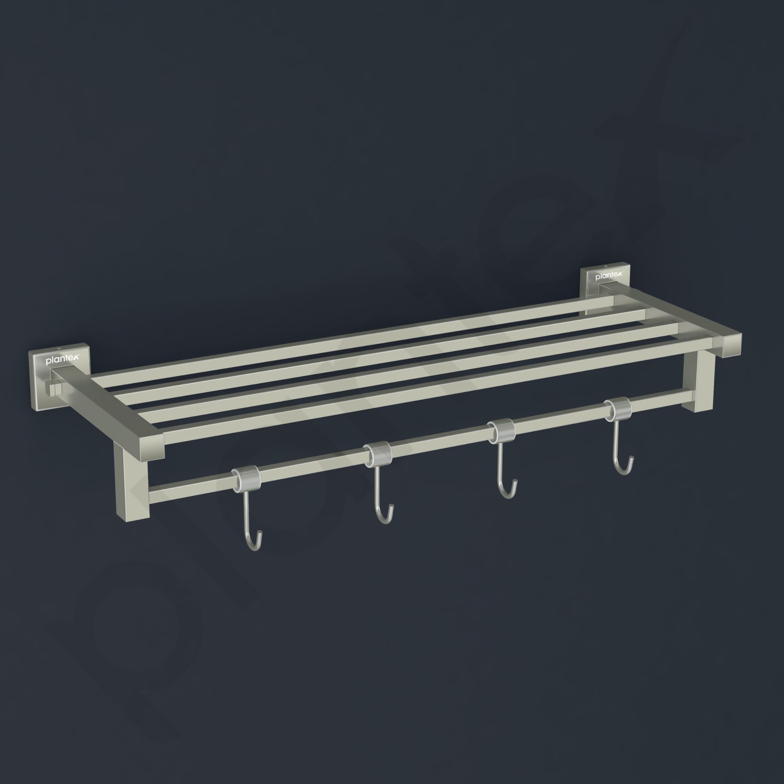 Plantex 24 Inch Stainless Steel Towel Rack with Hooks - Bathroom Towel Bar Holder, Wall Mounted Hanger Rod in Satin Aqua Finish | Perfect for Bathrooms, Kitchens, Laundry Rooms & Spa Areas