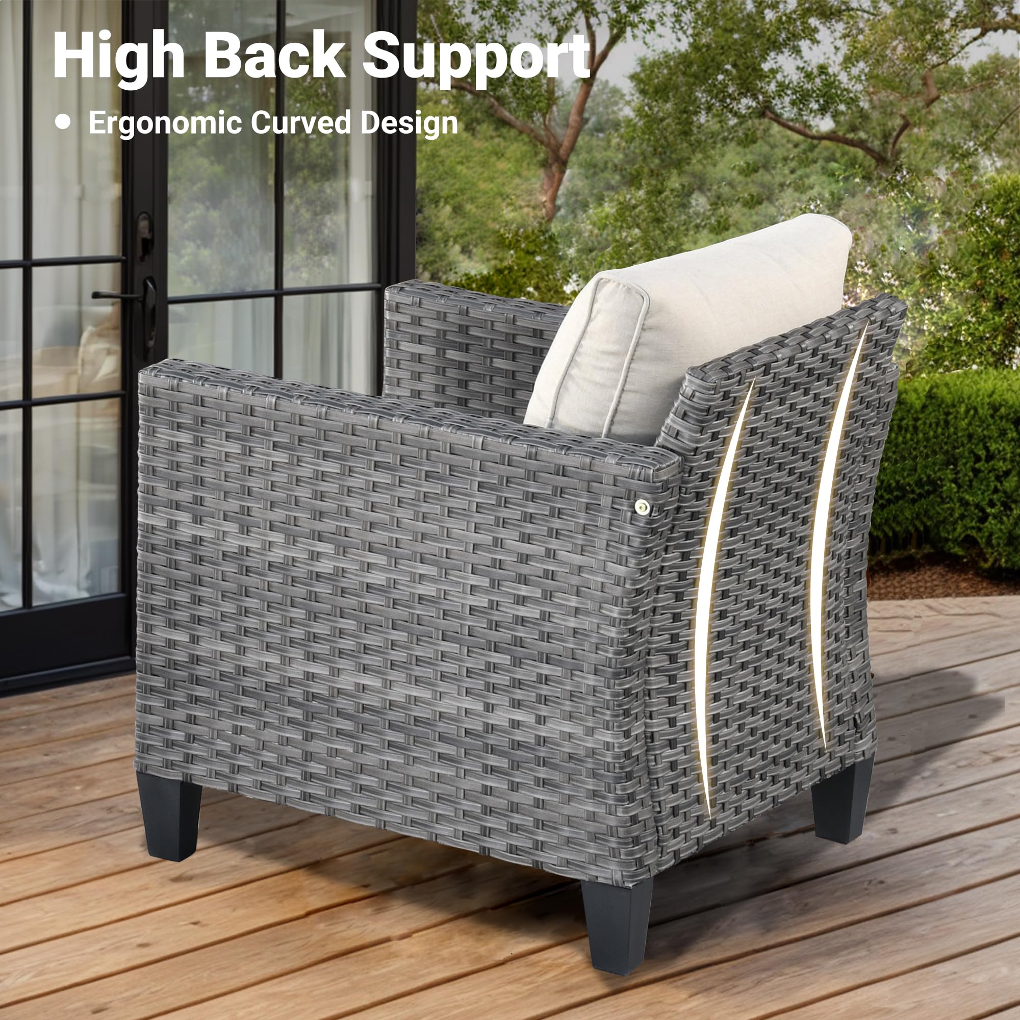 6-Piece OVIOS Patio Furniture Set - All-Weather Wicker Rattan Outdoor Sofa with Loveseat, Ottomans & Cushions - High Back Conversation Set for Garden, Backyard, Poolside (Beige) - Perfect for Outdoor Entertaining & Relaxation