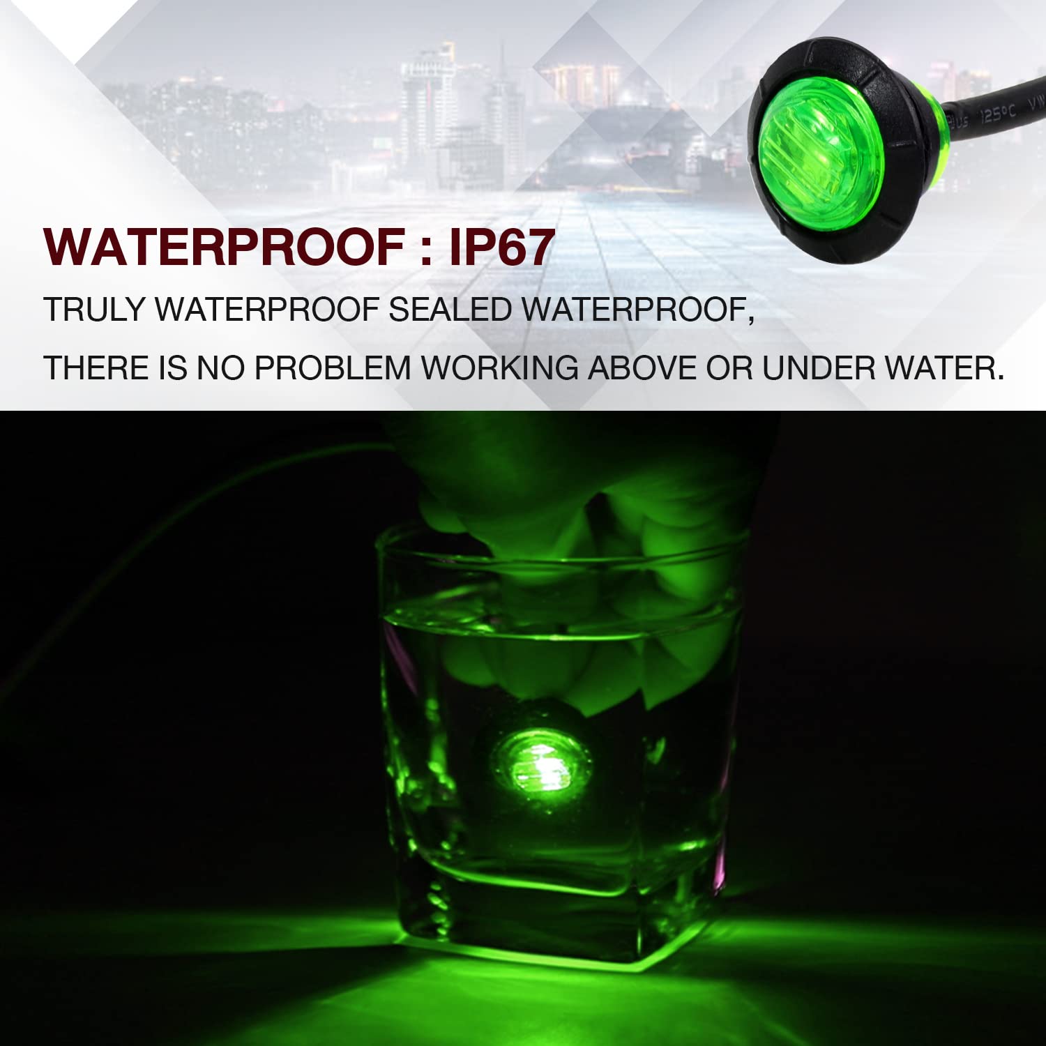 10pcs 3/4 Inch Round Green LED Side Marker Lights - Waterproof 12V DC 3-LED for Trailer, Truck, Bus, Boat, RV, Caravan & ATV - Clearance & Safety Lighting for Night Driving & Outdoor Adventures