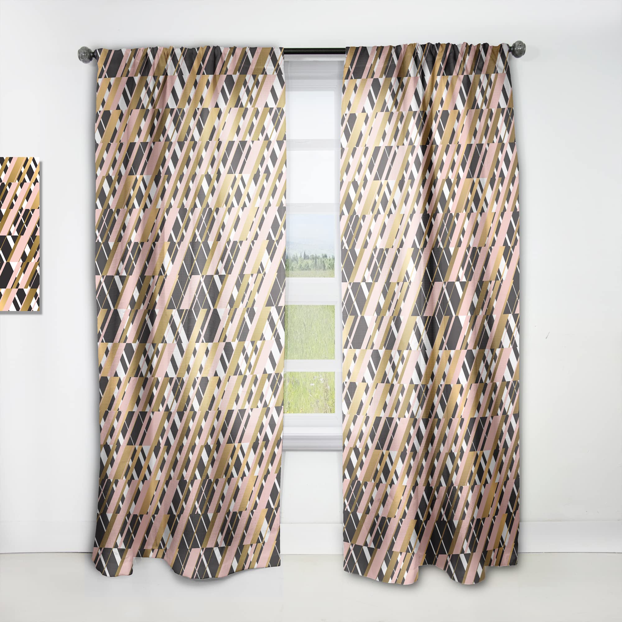 DesignQ Gold Checkered Thermal Insulated Curtains - Single Panel 52x84 - Elegant Bedroom & Living Room Window Drapes for Home Decor & Energy Efficiency