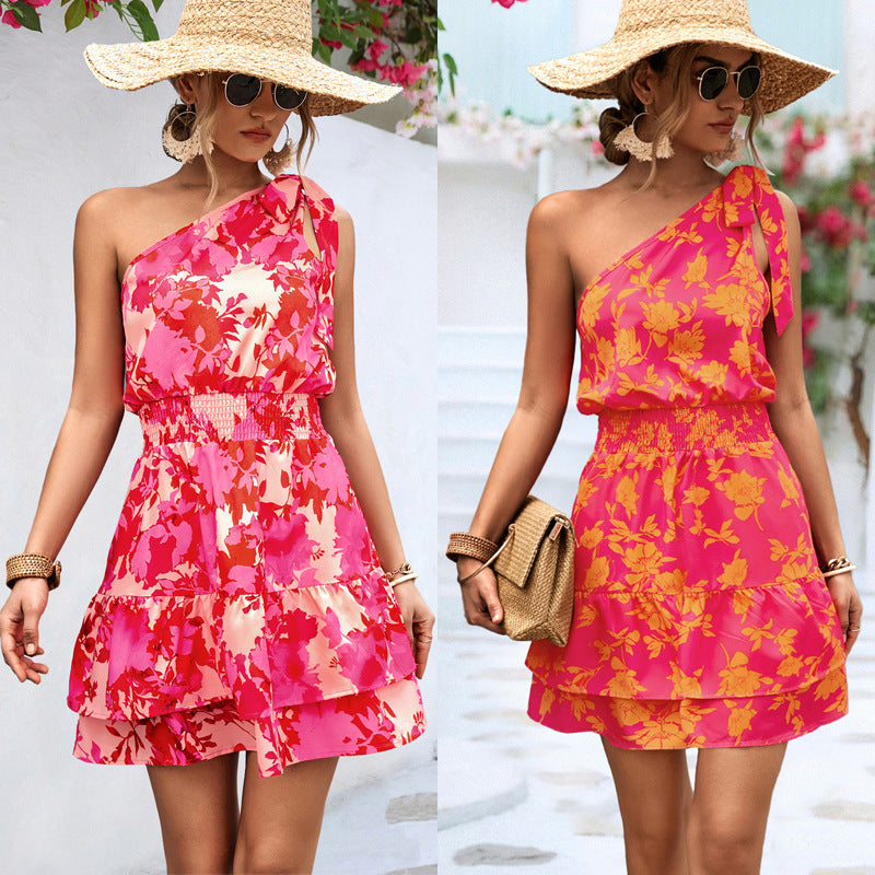 Elegant One Shoulder Casual Dress for Women - Summer Party & Beach Wear - Perfect for Date Night, Vacation, and Outdoor Events