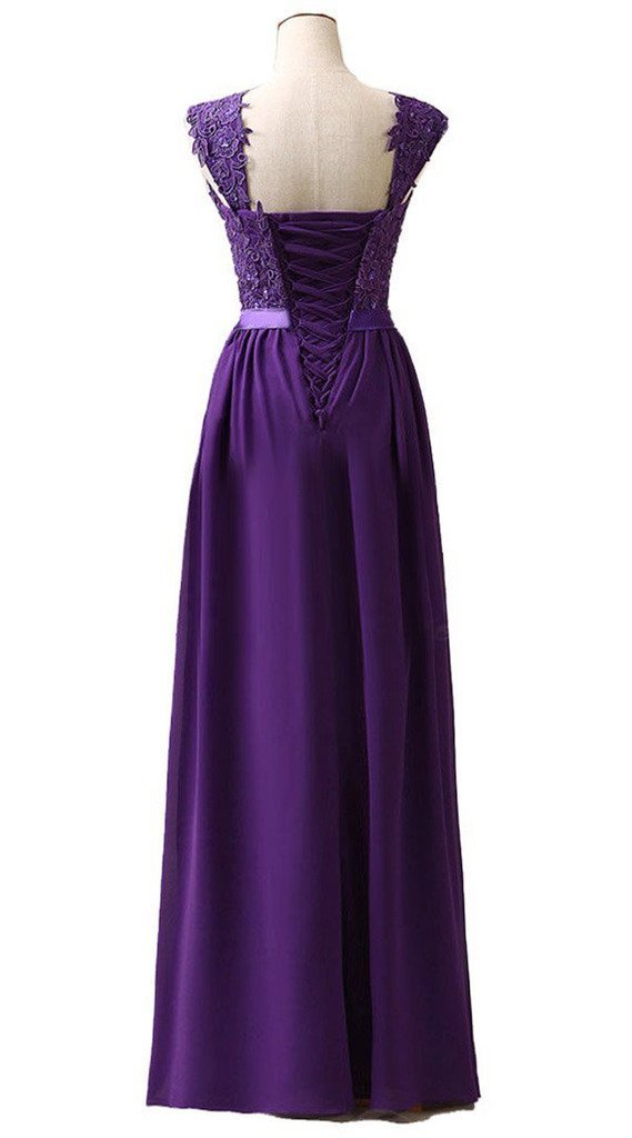 Elegant Women's Long Shoulder Straps Lace Chiffon Prom Formal Evening Dress for Wedding, Party & Special Occasions