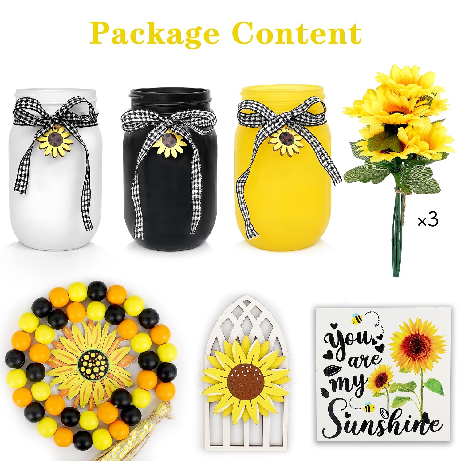 Sunflower Decor for Kitchen & Home - Rustic Farmhouse Mason Jar Centerpiece, Summer Tier Tray Decorations | Perfect for Farmhouse Style Kitchens, Dining Tables & Seasonal Home Decor