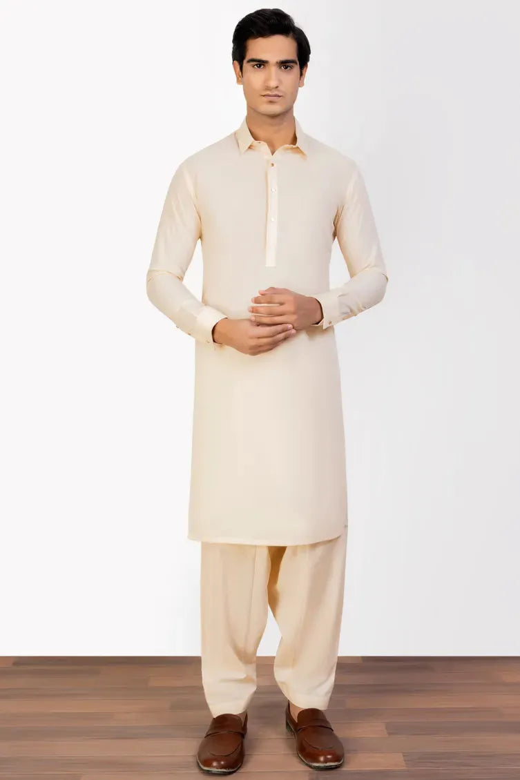Elegant Blended Cream Shalwar Kameez by J. Junaid Jamshed - Traditional Pakistani Suit for Women - Perfect for Weddings, Festivals & Special Occasions