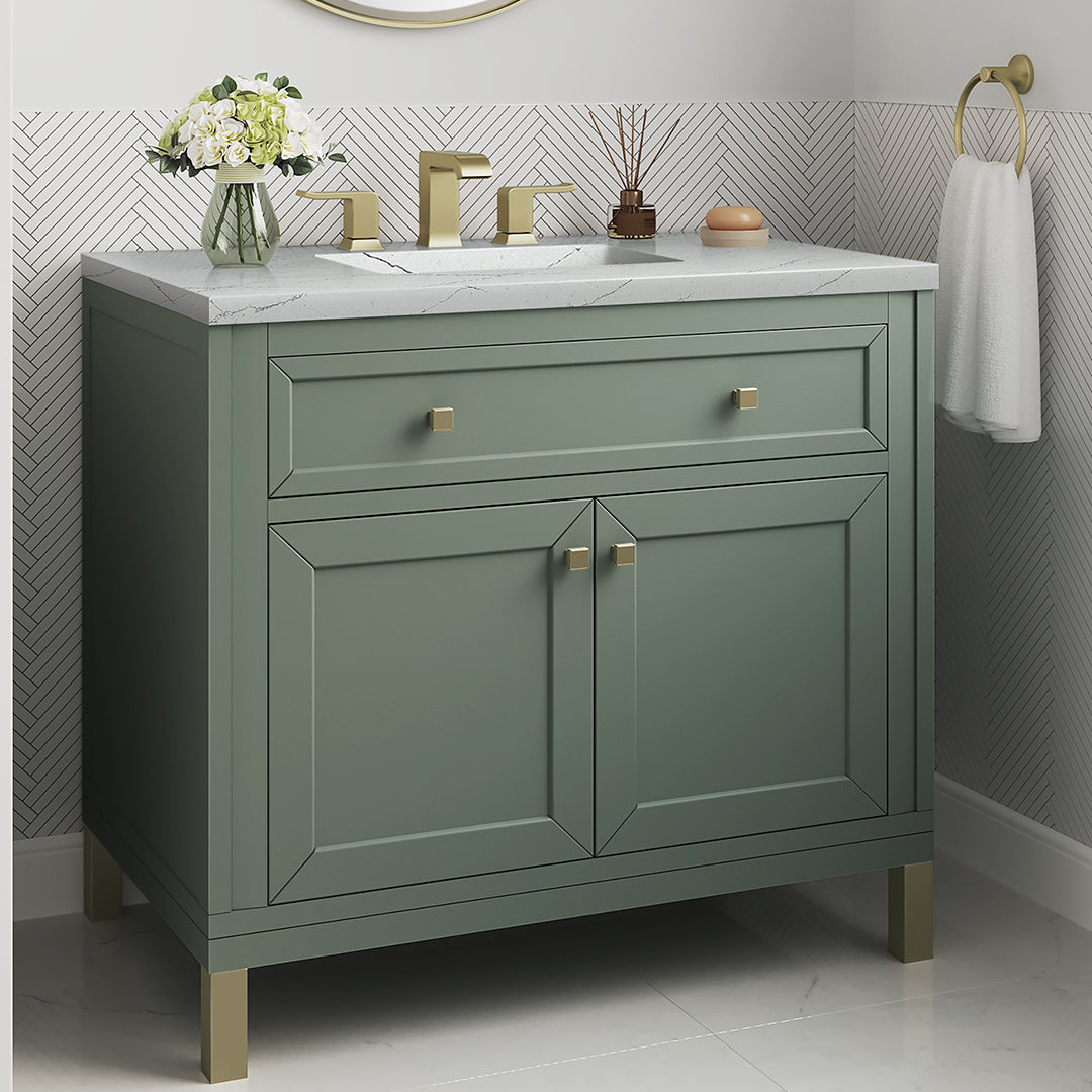 James Martin Vanities Chicago Collection 36 Inch Single Bathroom Vanity in Smokey Celadon with Countertop Options - Perfect for Modern Bathroom Remodeling and Small Space Design
