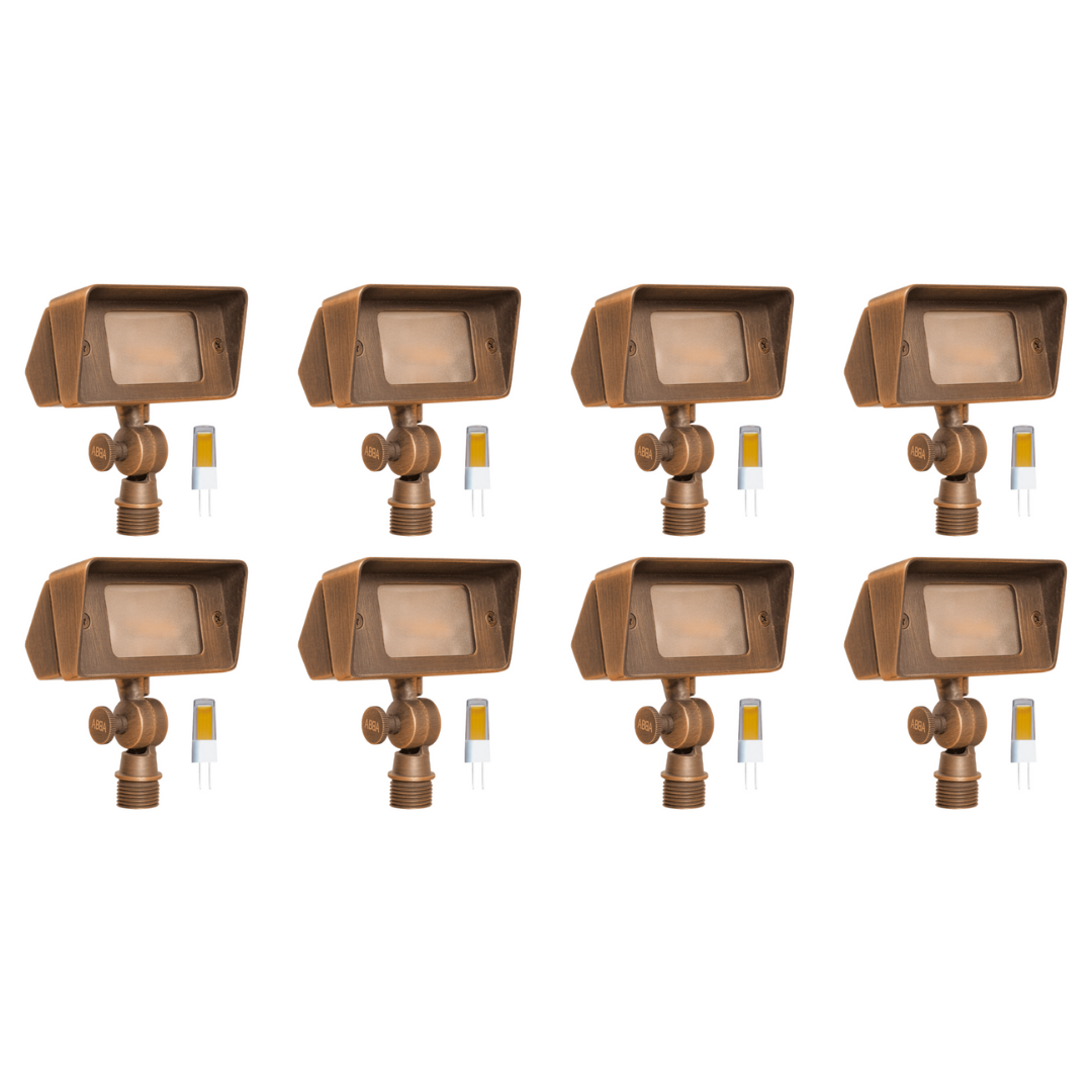 FPB01 4x/8x/12x Brass Rectangular LED Directional Flood Light - 3W 3000K Adjustable Outdoor Lighting for Garden, Pathway, and Landscape Illumination