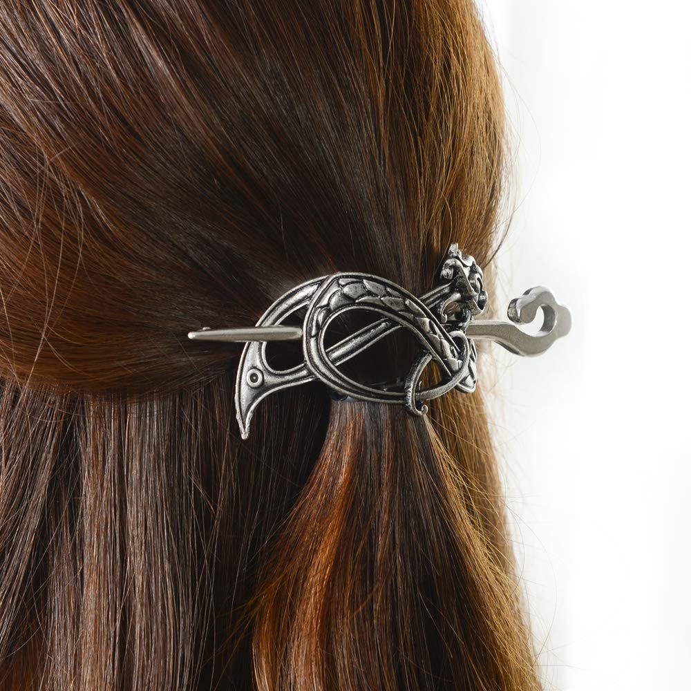 Viking Celtic Hair Slide Hairpins - Antique Silver Hair Sticks with Celtic Knot Design, Irish Hair Accessories for Long Hair, Braids & Updos | Perfect for Medieval Reenactments, Viking Costumes & Boho Wedding Hairstyles (ID-B1)