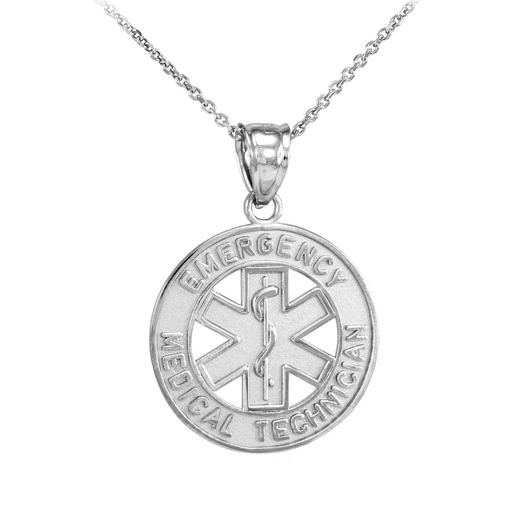 10k White Gold EMT Charm Necklace - Emergency Medical Technician Star of Life Pendant for First Responders & Healthcare Workers - Perfect Gift for Nurses, Paramedics & Medical Professionals