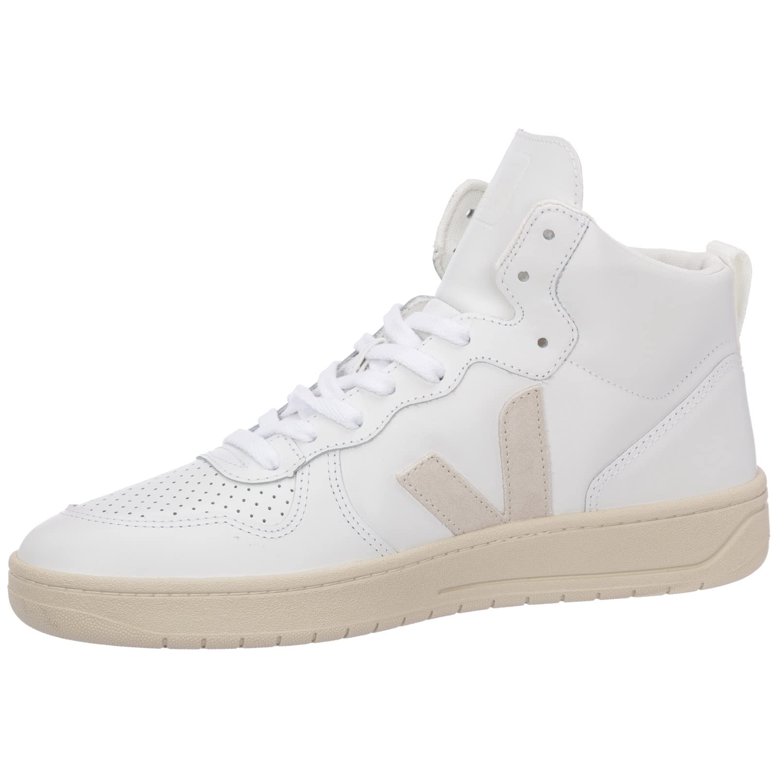 Veja Men's V-15 White Leather Sneakers - Nautico & Sahara Colorway - Casual & Athletic Shoes for Everyday Wear, Workouts & Street Style