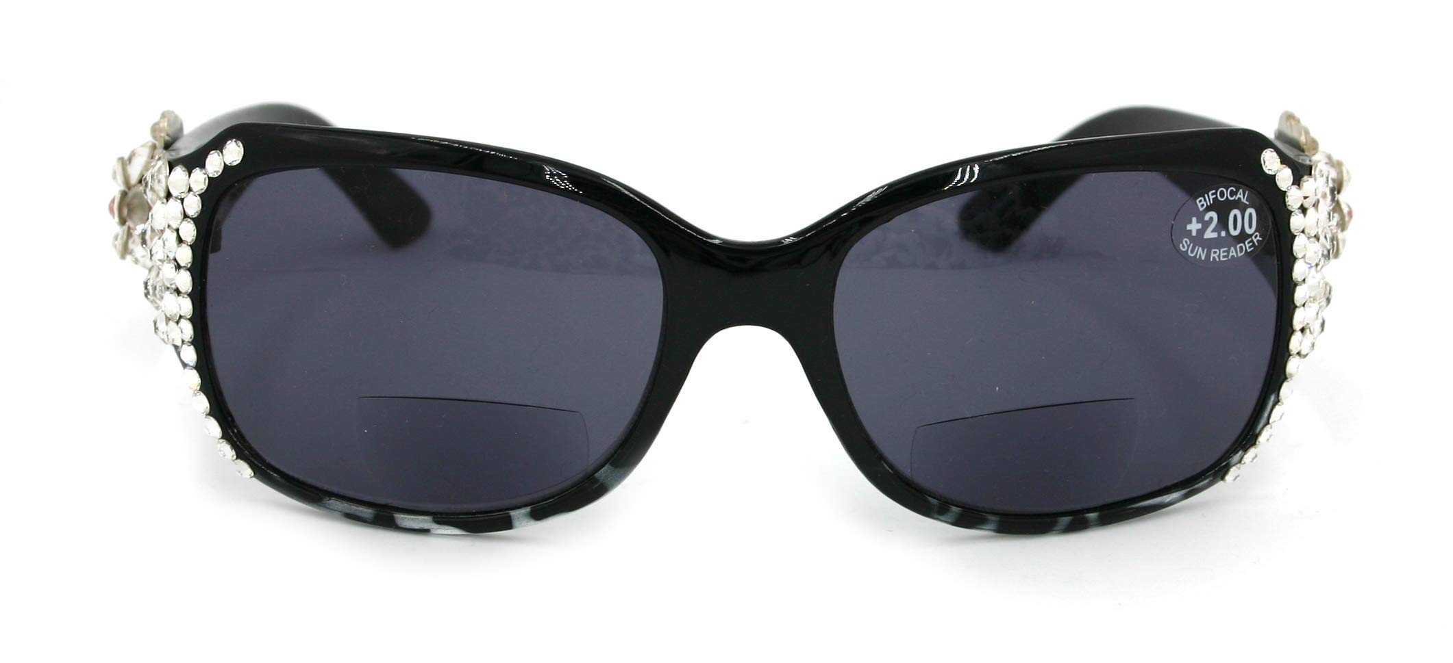 Bifocal Bling Women Sunglasses with Crystals - Black Frame for Reading & Fashion