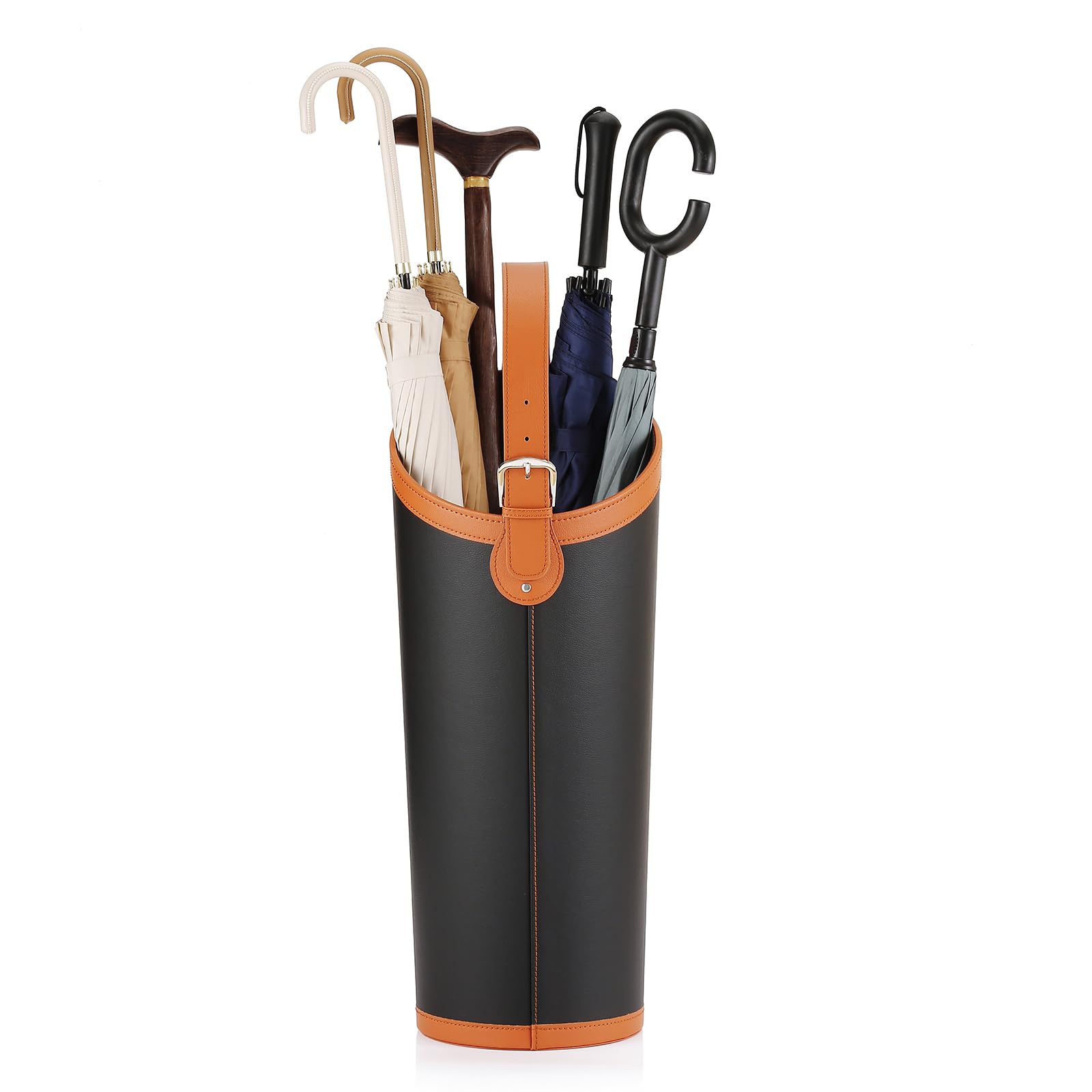 Stylish Faux Leather Large Umbrella Holder for Entryway - Modern Black Indoor Umbrella Rack Stand - Perfect for Home, Office & Mudroom Organization
