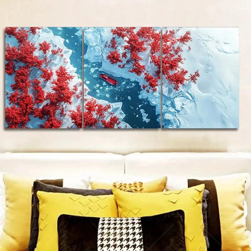 3-Piece Coral Trees and Rivers Art Painting - Metal Print Wall Decor Ready to Hang - Perfect for Living Room, Bedroom, Office & Home Decor