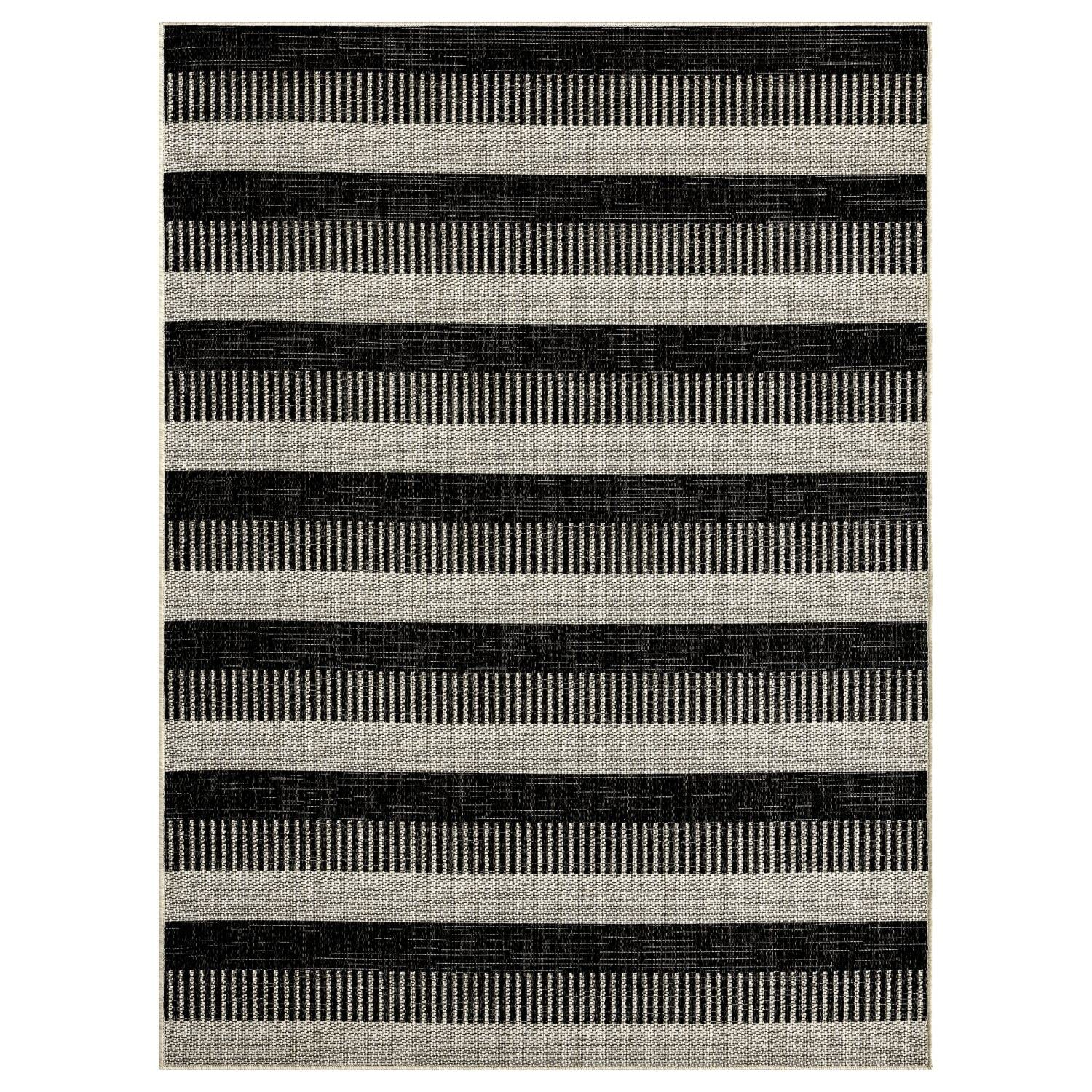 Nicole Miller New York Patio Country Charlotte Modern Stripe Indoor/Outdoor Area Rug - Black & Grey - 7'9