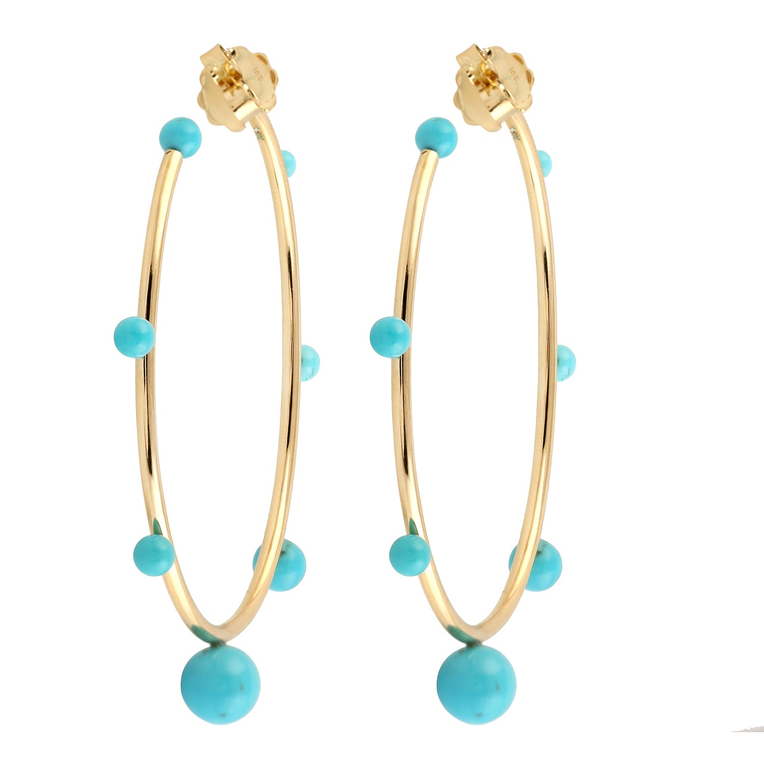 18K Yellow Gold Beaded Turquoise December Birthstone Hoop Earrings for Women - Perfect for Birthdays, Holidays & Special Occasions
