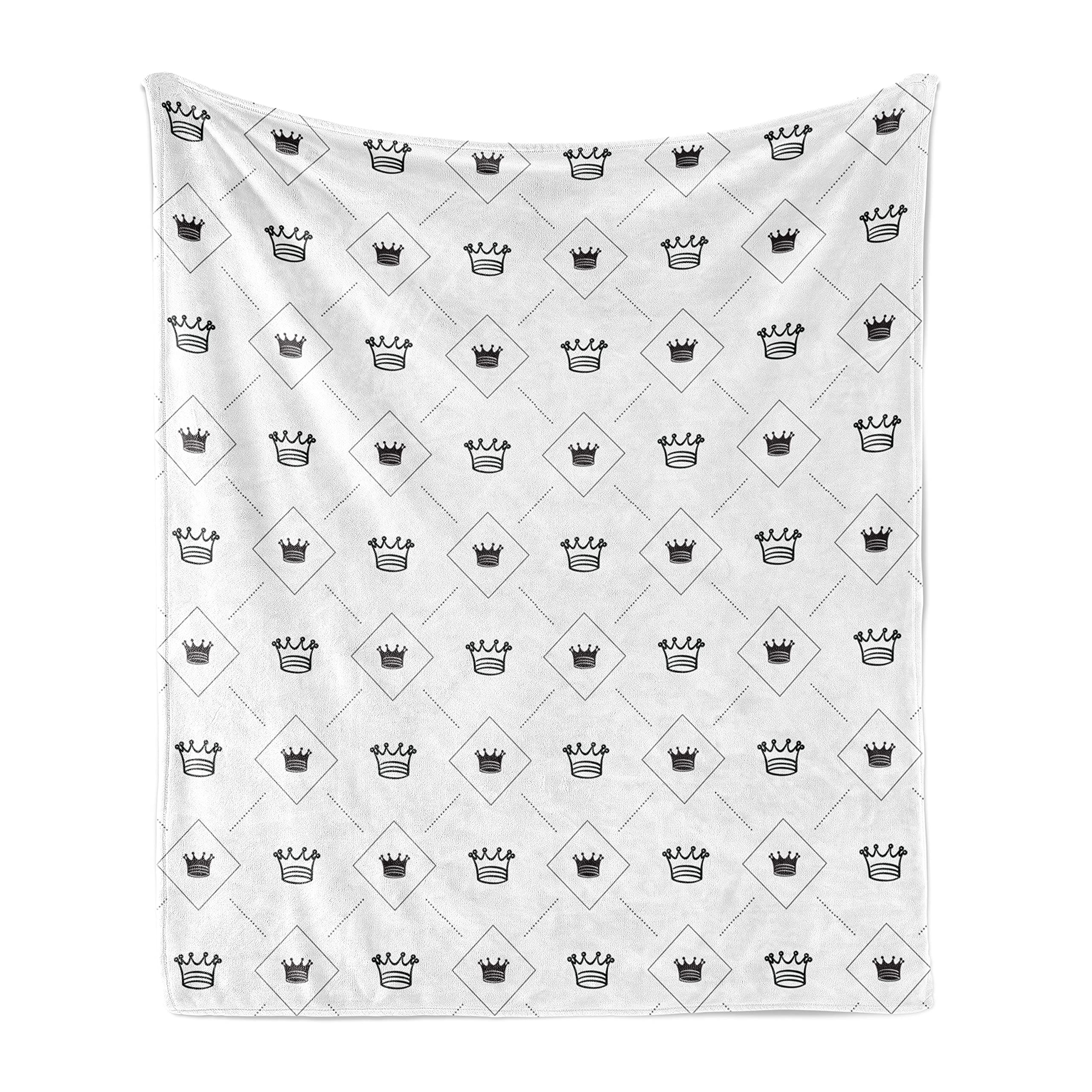 Ambesonne Abstract Throw Blanket - Minimalist Modern Crown & Dot Design Flannel Fleece Accent Blanket - Soft Couch Cover for Adults 70x90 Inches Black White - Perfect for Living Room Decor, Bedroom Accent & Cozy Winter Nights