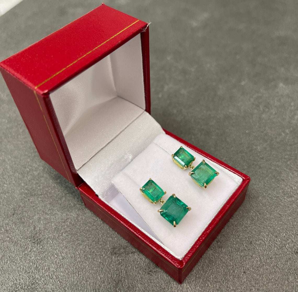 Natural AAA 6.0tcw Vivid Dark Green Emerald Dangle Drop Earrings in 18K Gold - Elegant Jewelry for Weddings, Parties & Special Occasions