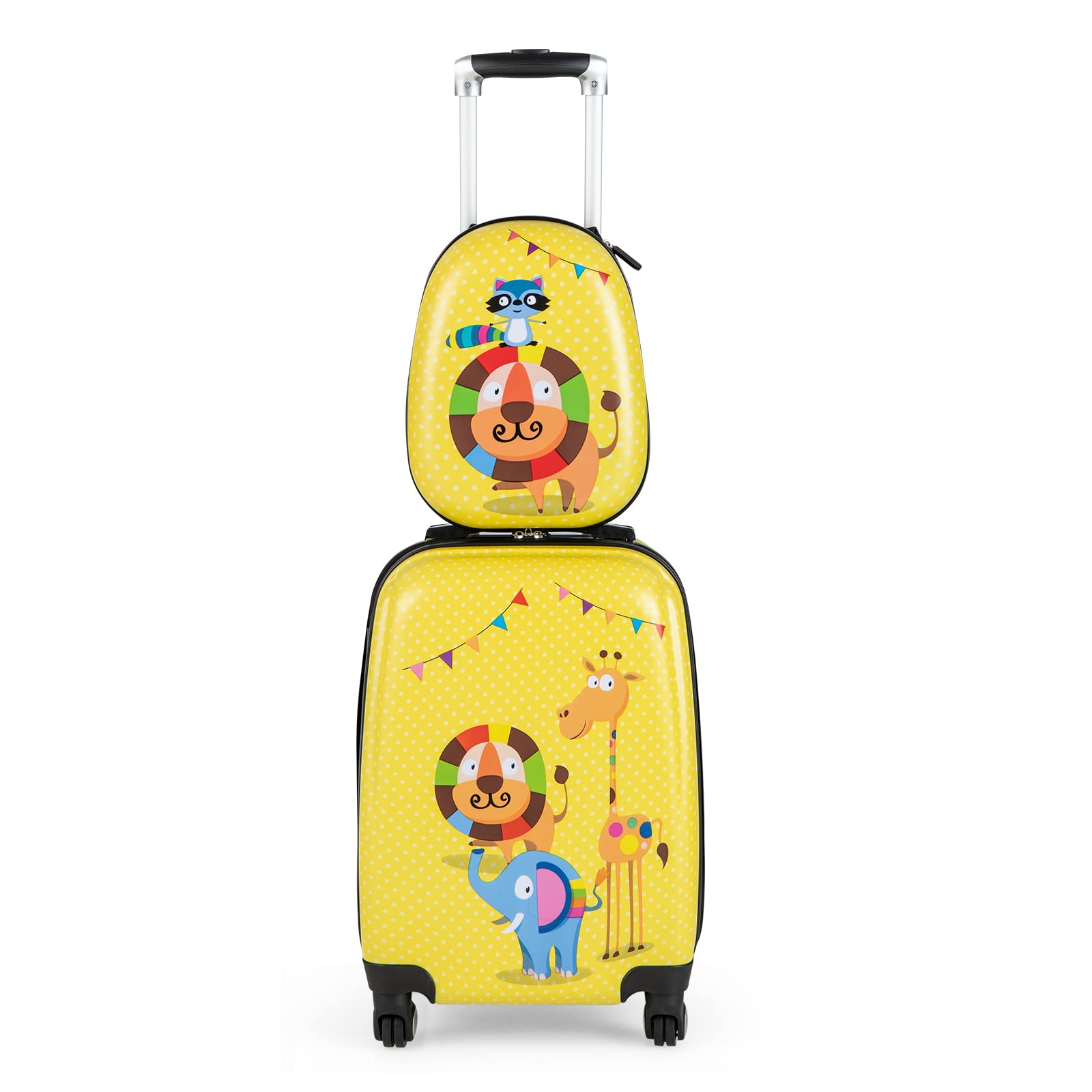 Olakids Kids Luggage Set - 12’’ Travel Backpack & 18’’ Wheeled Carry-On Suitcase for Boys & Girls, 2-Piece Spinner Trolley Set with Wheels, Perfect Gift for Toddlers (Yellow Lion) - Ideal for Air Travel, Road Trips & School Use