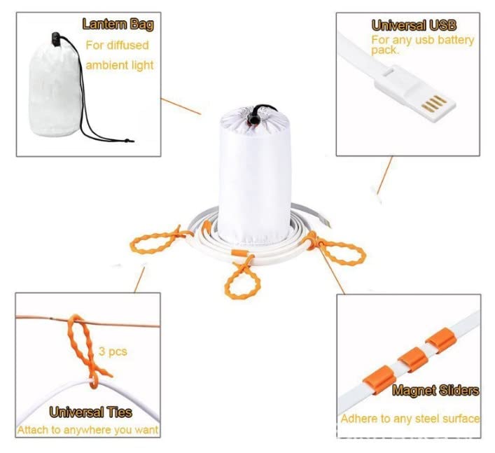 35 LED USB Rechargeable Waterproof Camping Light - 10 FT Strap Lantern for Outdoor, Hiking, Emergency & Night Fishing | Portable Rope Light for Tents, Backpacks & Boats
