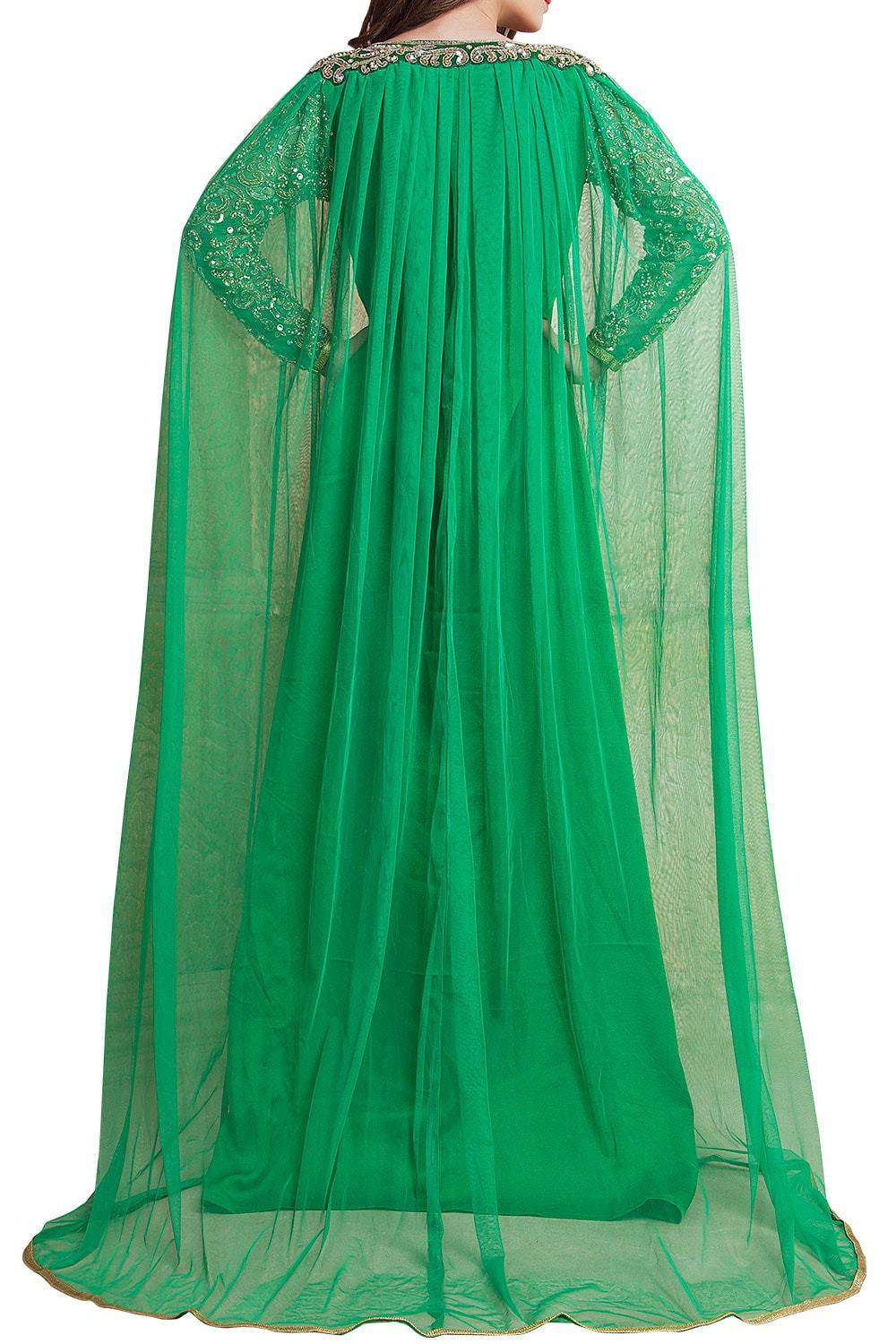 Elegant Green Handmade Arabic Long Sleeve Wedding Dress for Muslim Women - Perfect for Islamic Ceremonies, Eid Celebrations & Special Occasions