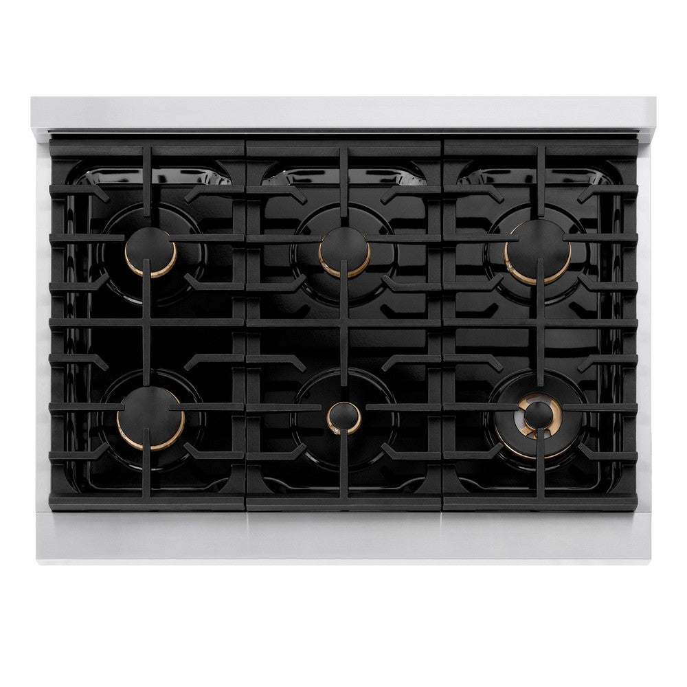 ZLINE Autograph Edition 36-inch 5.2 cu. ft. Dual Fuel Range with 6-Burner Gas Cooktop & Electric Convection Oven - Stainless Steel with Polished Gold Accents (SDRZ 36 G) - Perfect for Professional Home Chefs & Modern Kitchens