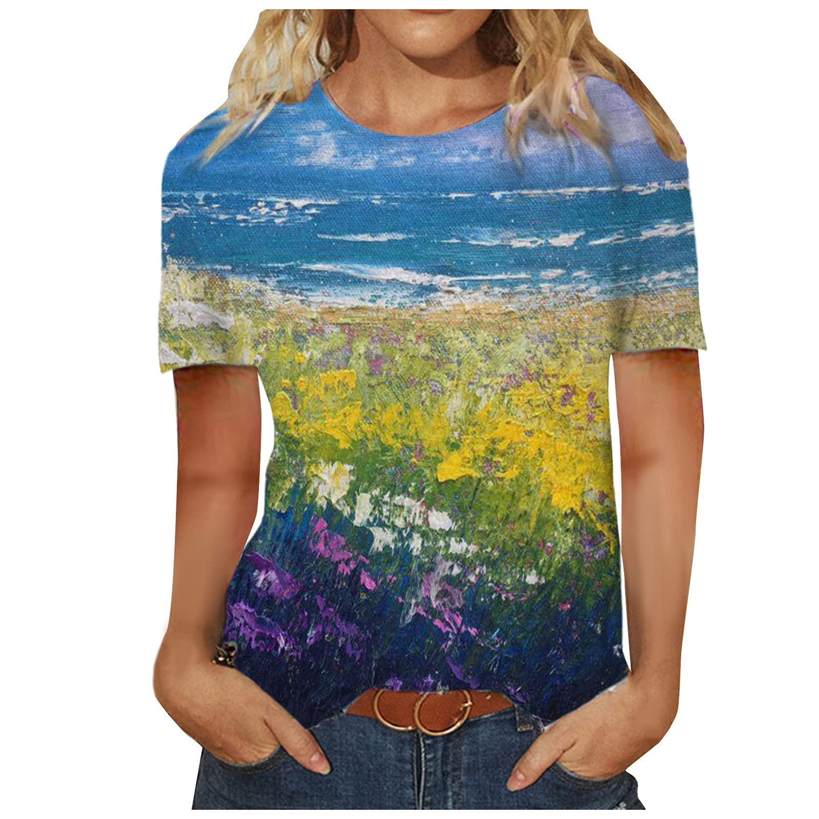 Women's Short Sleeve Crewneck T-Shirt - Fashion Marble Print Loose Fit Casual Tee | Summer Top for Women | Cute Graphic T-Shirt for Everyday Wear, Outings & Casual Outfits