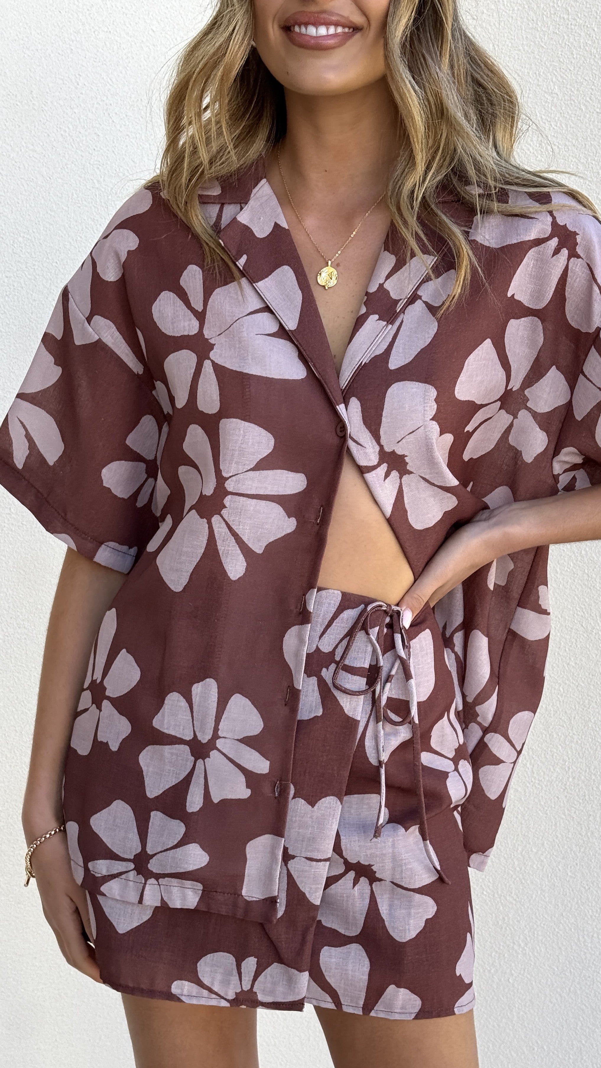 Abilene Button Up Shirt for Men - Soft Cotton Casual Shirt with Brown Daylillies Floral Pattern - Perfect for Office, Date Night & Summer Outings