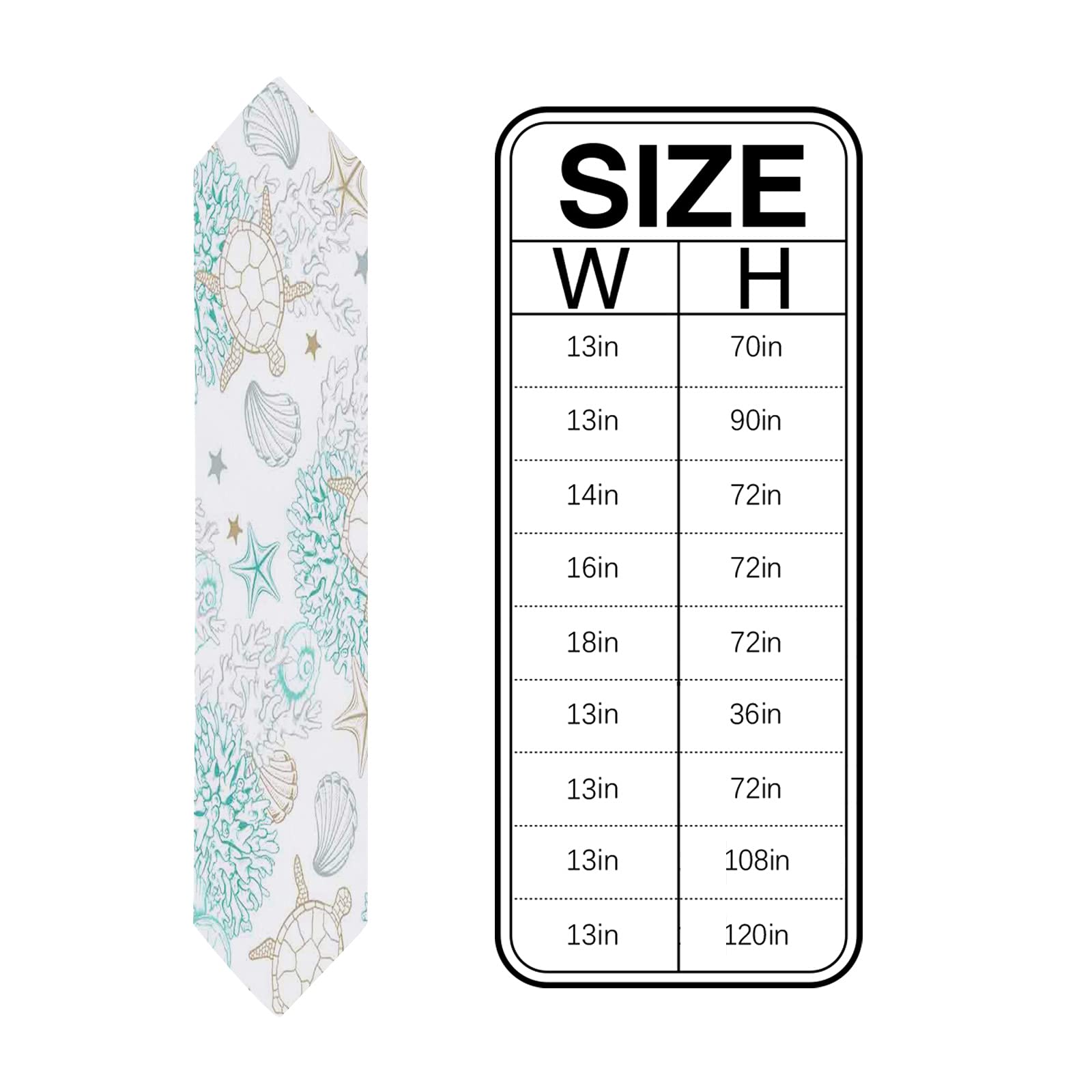 Chucoco Summer Ocean Sea Turtle Table Runner - Seaweed Shell Linen Burlap Table Scarf for Kitchen, Dining Room, Dresser - Durable & Washable Indoor/Outdoor Home Decor - Perfect for Beach Themed Parties, Coastal Weddings & Underwater Life Decorations