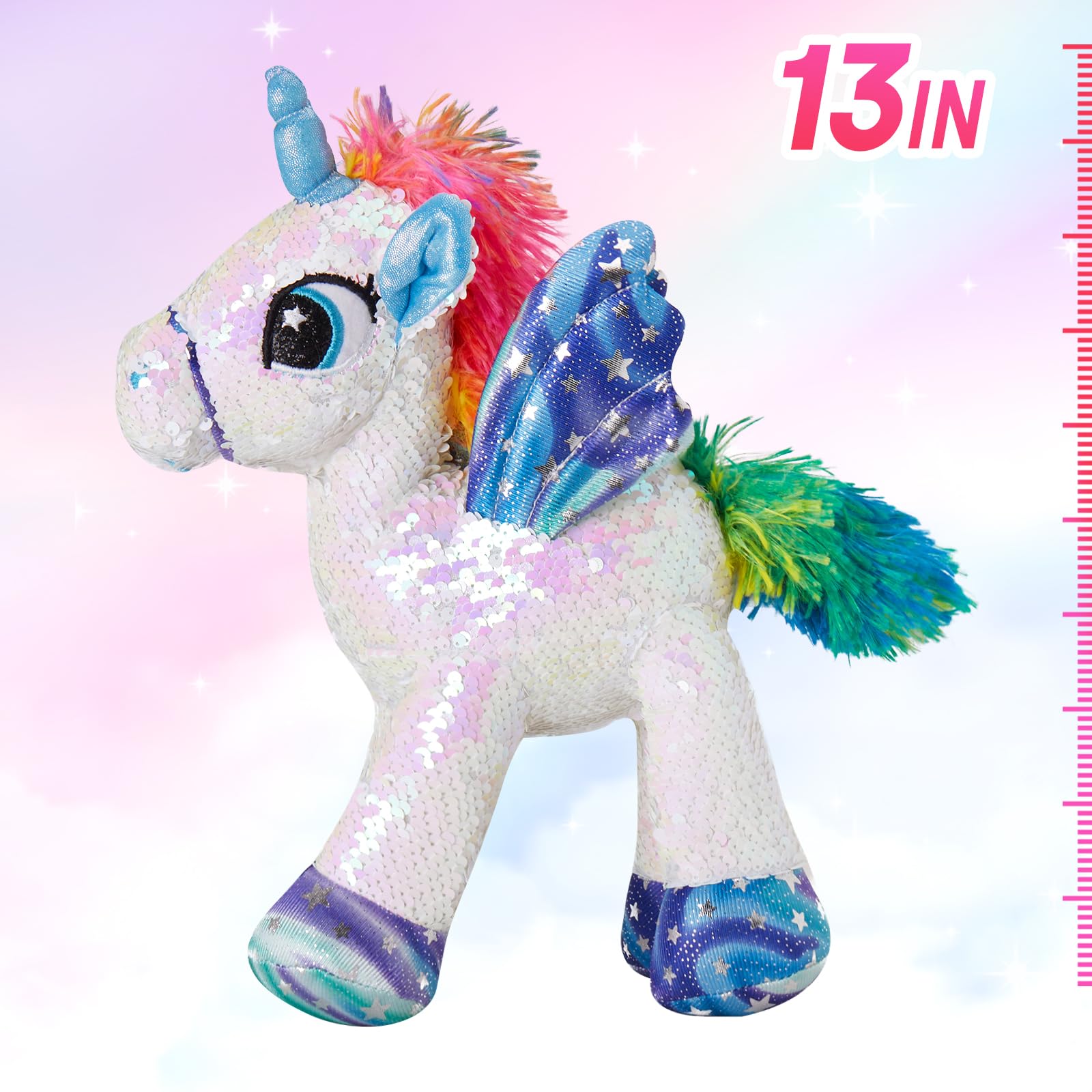 Reversible Unicorn Stuffed Animal with Glitter Sequins - Soft Plush Toy for Girls & Toddlers (13
