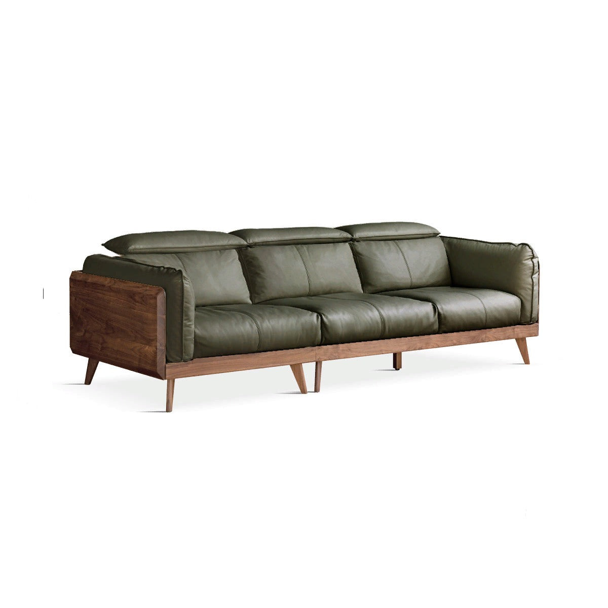 Premium Black Walnut & Ash Solid Wood Genuine Leather Down Sofa - Luxury Handcrafted Couch for Living Room, Lounge & Office Comfort