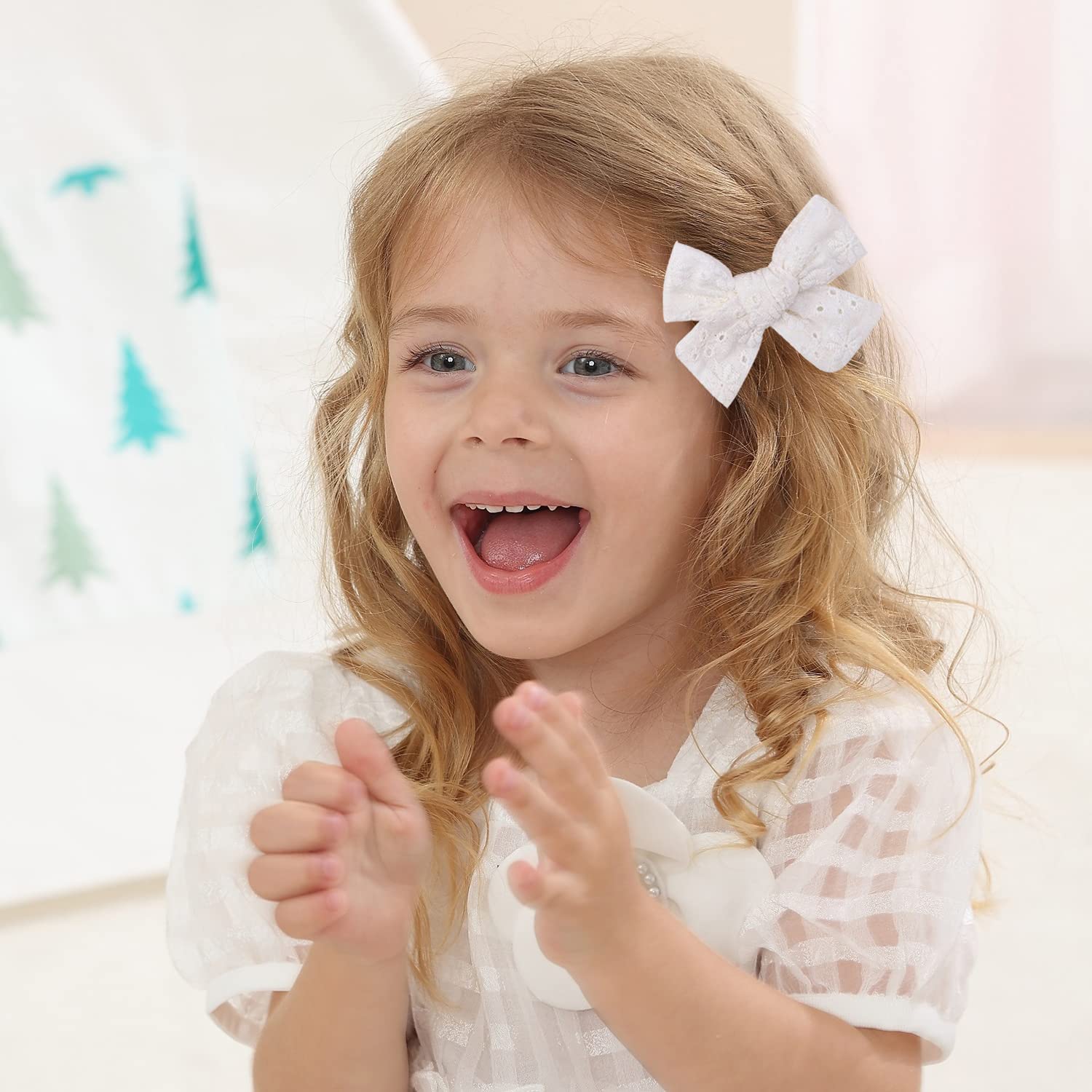 3.2 Inch White Linen Hair Bows with Alligator Clips for Girls, Toddlers & Teens - Cute Hair Accessories for School, Parties & Everyday Wear