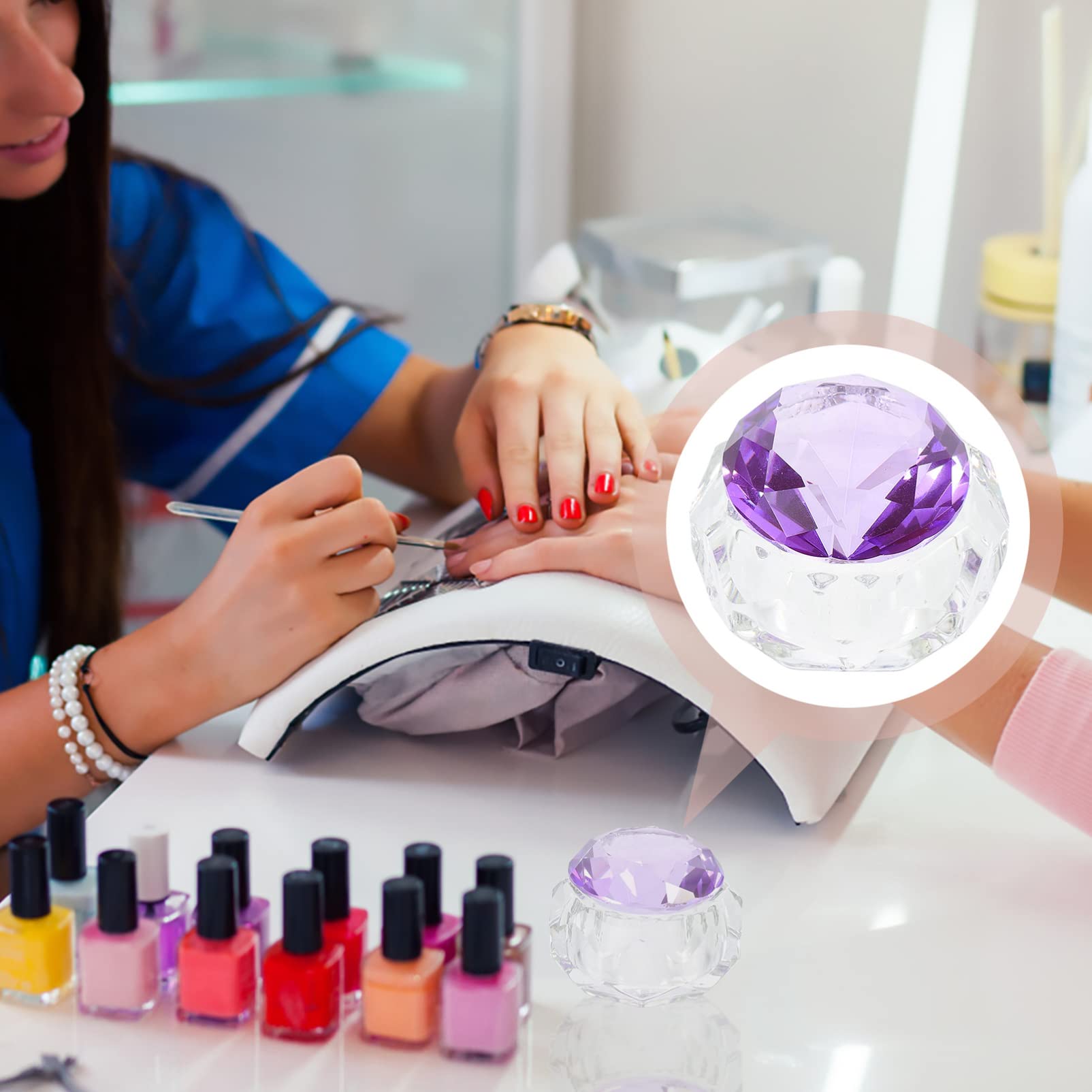 Lurrose Clear Glass Dappen Dish with Lid - Crystal Nail Art Liquid Container for Manicure & Pedicure | Perfect for Nail Salon, DIY Gel Polish Mixing, and Terrarium Decoration (Purple)