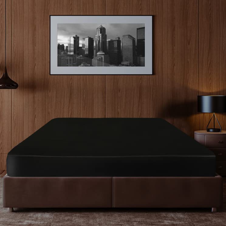 Silk Satin Black Twin Fitted Sheet - Deep Pocket 16