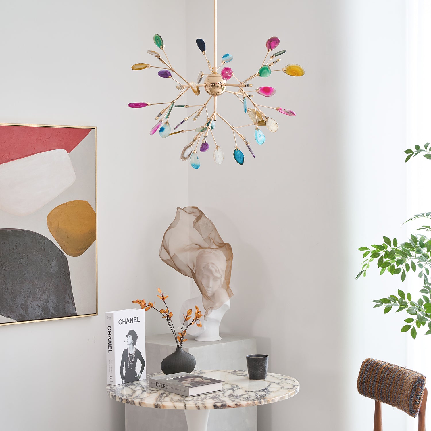 Agate Flake Chandelier - Elegant Natural Stone Crystal Ceiling Light Fixture for Dining Room, Living Room, Bedroom Decor | Modern Luxury Home Lighting