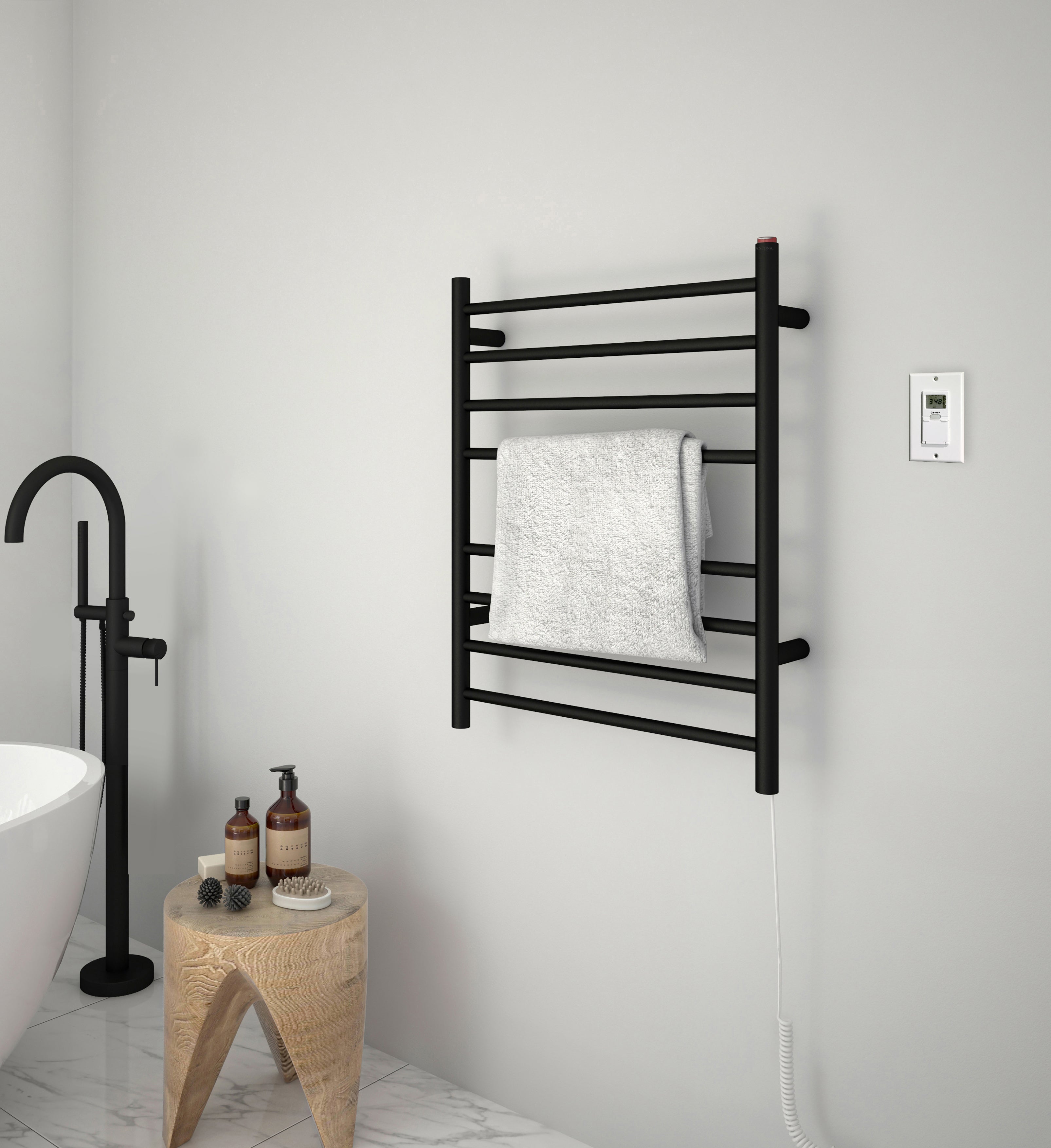 Premium Dual 8 Bar Hardwired & Plug-in Towel Warmer with Timer - Matte Black Finish | Bathroom Luxury for Spa, Hotel & Home Use