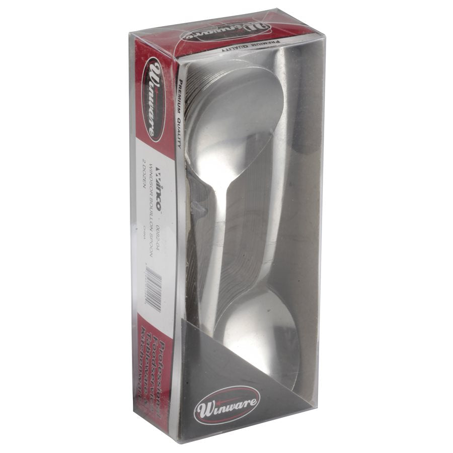 Winco Windsor Bouillon Spoons - Set of 24 Stainless Steel Soup Spoons - Perfect for Restaurants, Catering & Home Dining