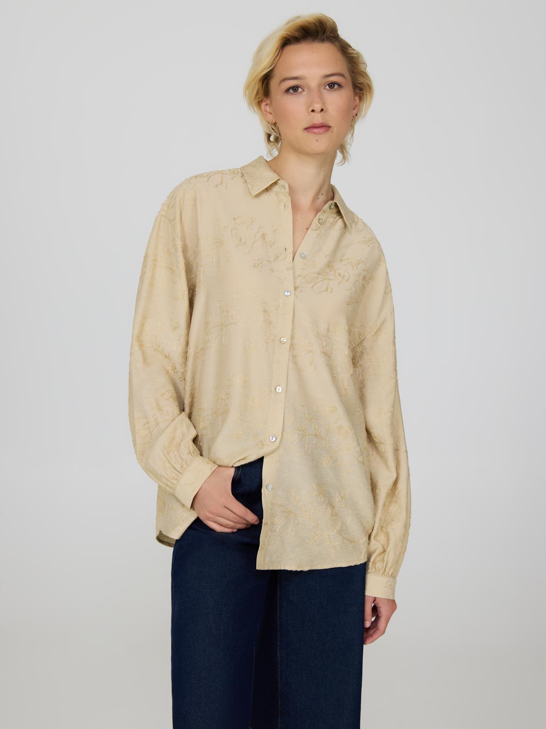 Stylish Embroidered Button Up Blouse for Women - Elegant Floral Embroidered Cotton Shirt - Perfect for Office, Date Night & Spring Outfits