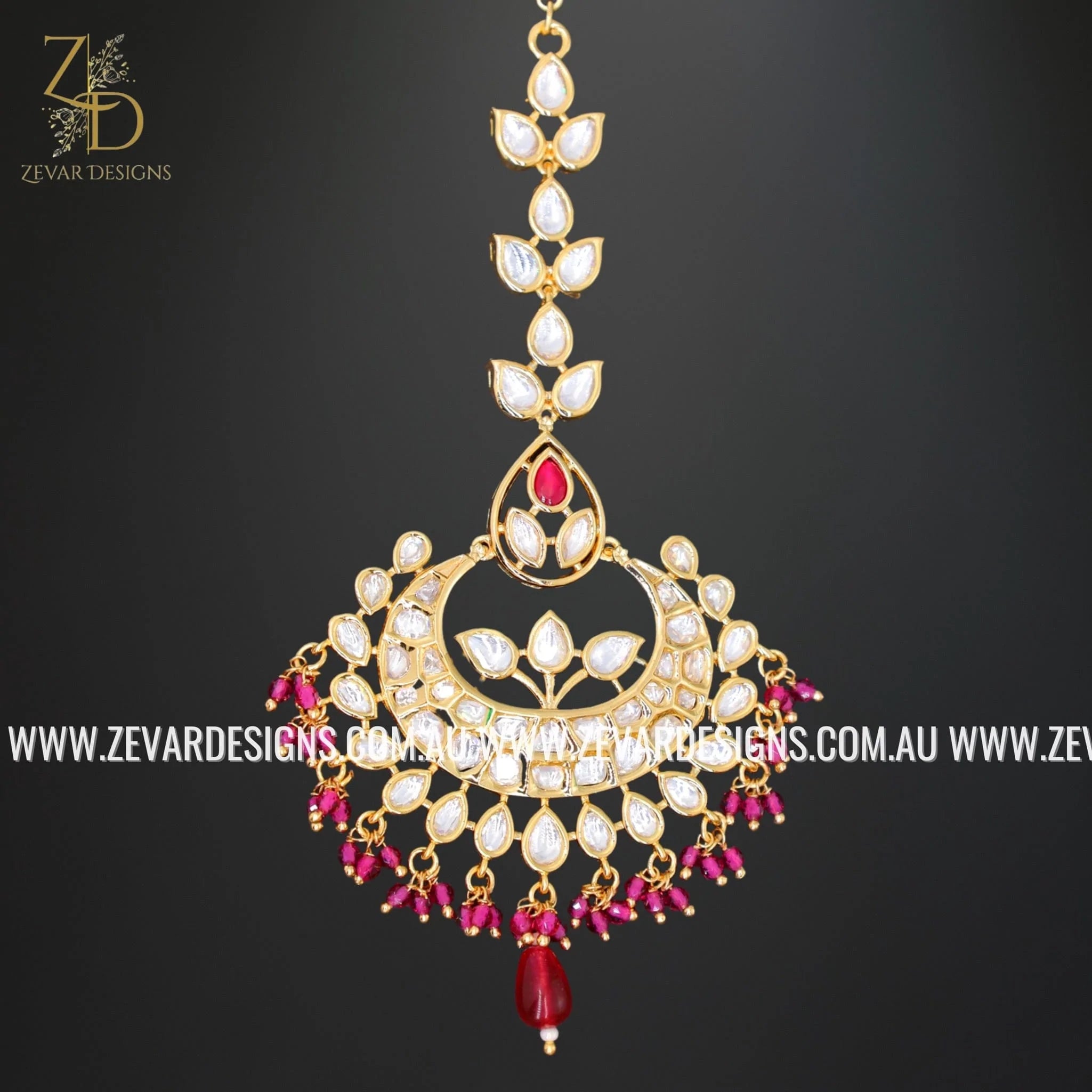 Exquisite Kundan Maang Tikka Headpiece - Traditional Indian Bridal Jewelry in Vibrant Red | Perfect for Weddings, Festivals & Cultural Events
